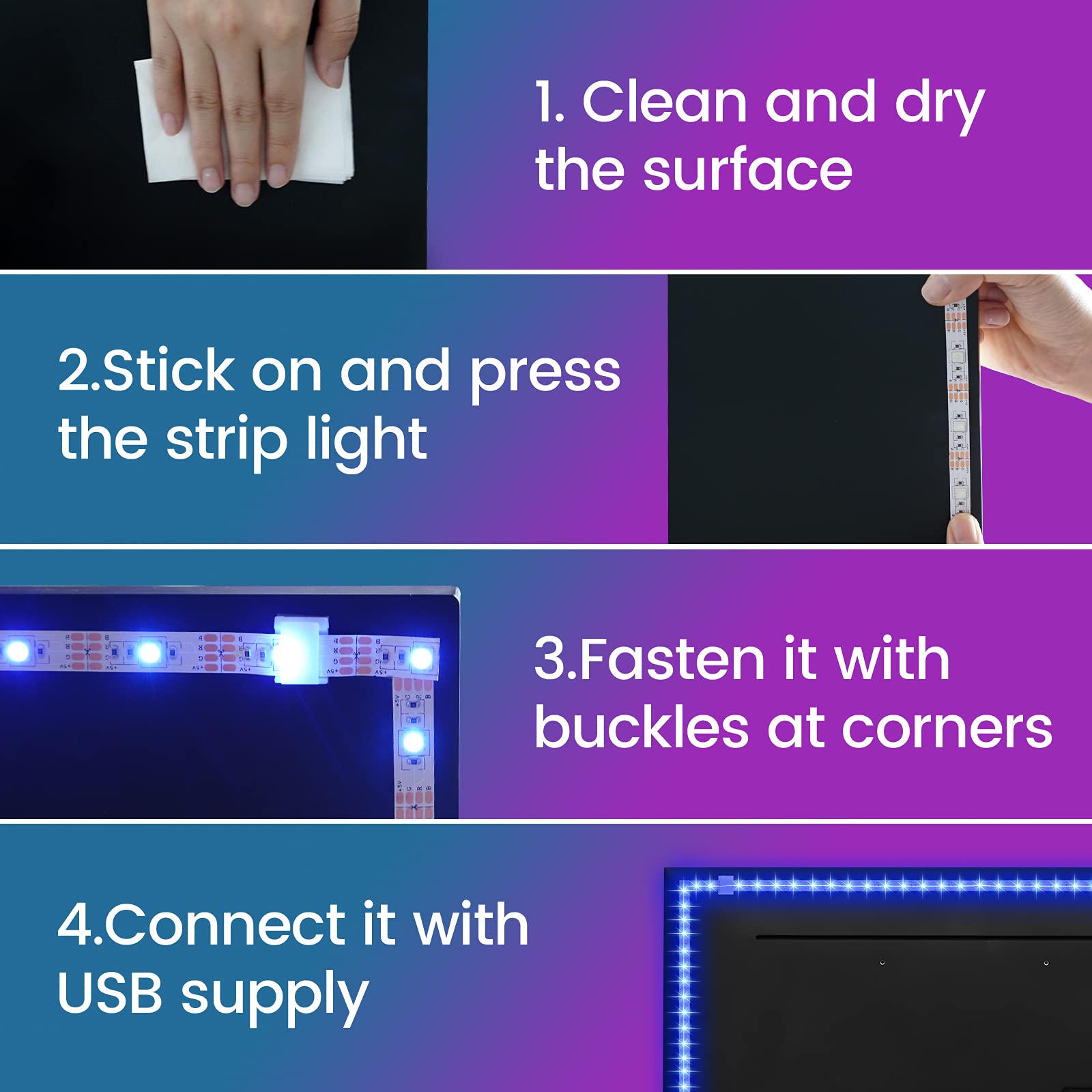 Enteenly Striscia LED TV 3 m, Striscia luminosa LED Retroilluminazione TV 40-65in, 5050 RGB USB con Telecomando Multicolore FAI DA TE Ritmo Musicale Striscia LED Controllato da APP per HDTV Monitor