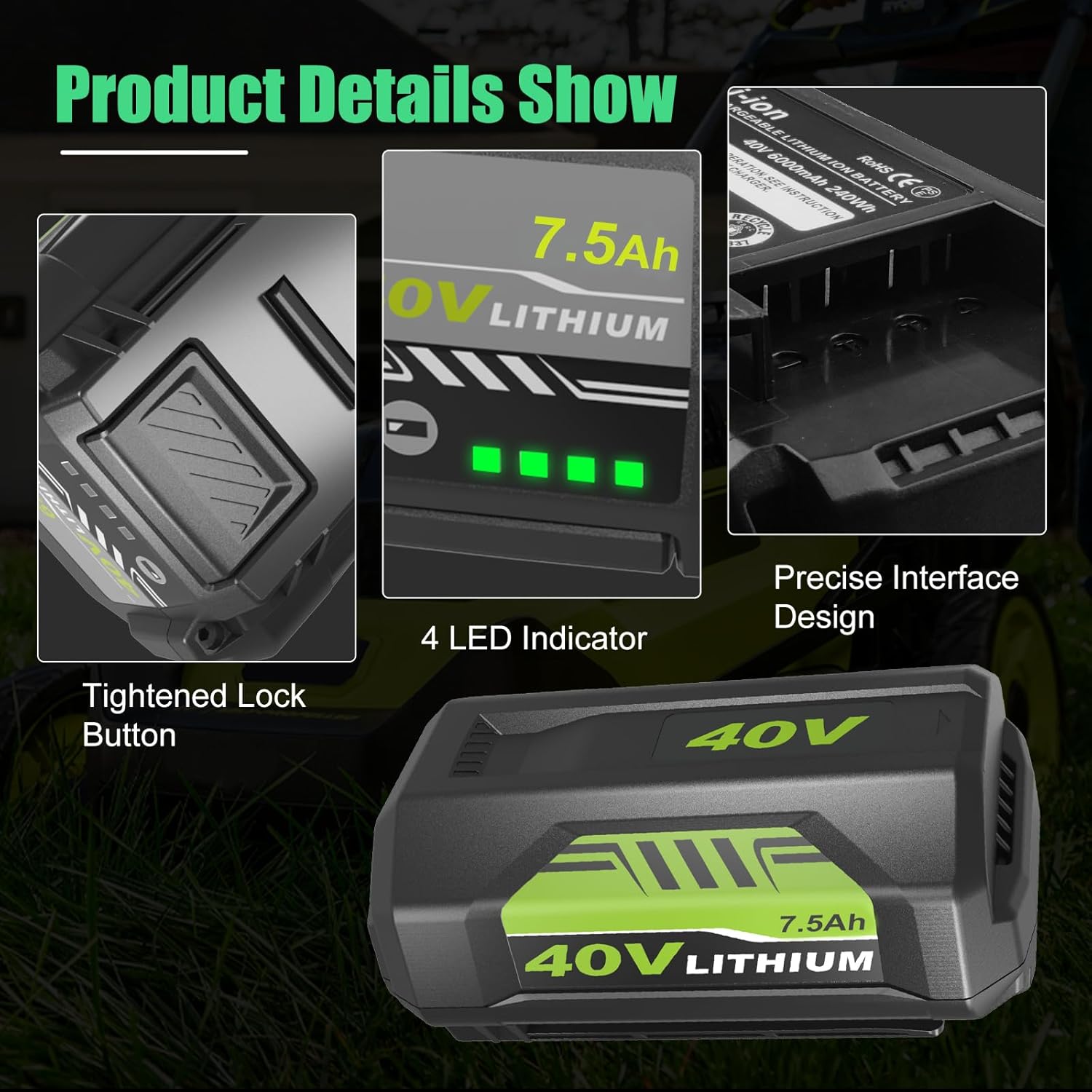 40v 7500mAh OP4026A Replacement for Ryobi 40V Battery 7.5Ah Compatible with Ryobi 40 Volt Battery Lithium OP4015 OP4040 OP40201 OP4050A OP4015 OP40261 OP4030 OP40401 Power Tools (7.5Ah, 1Pack) - Image 3