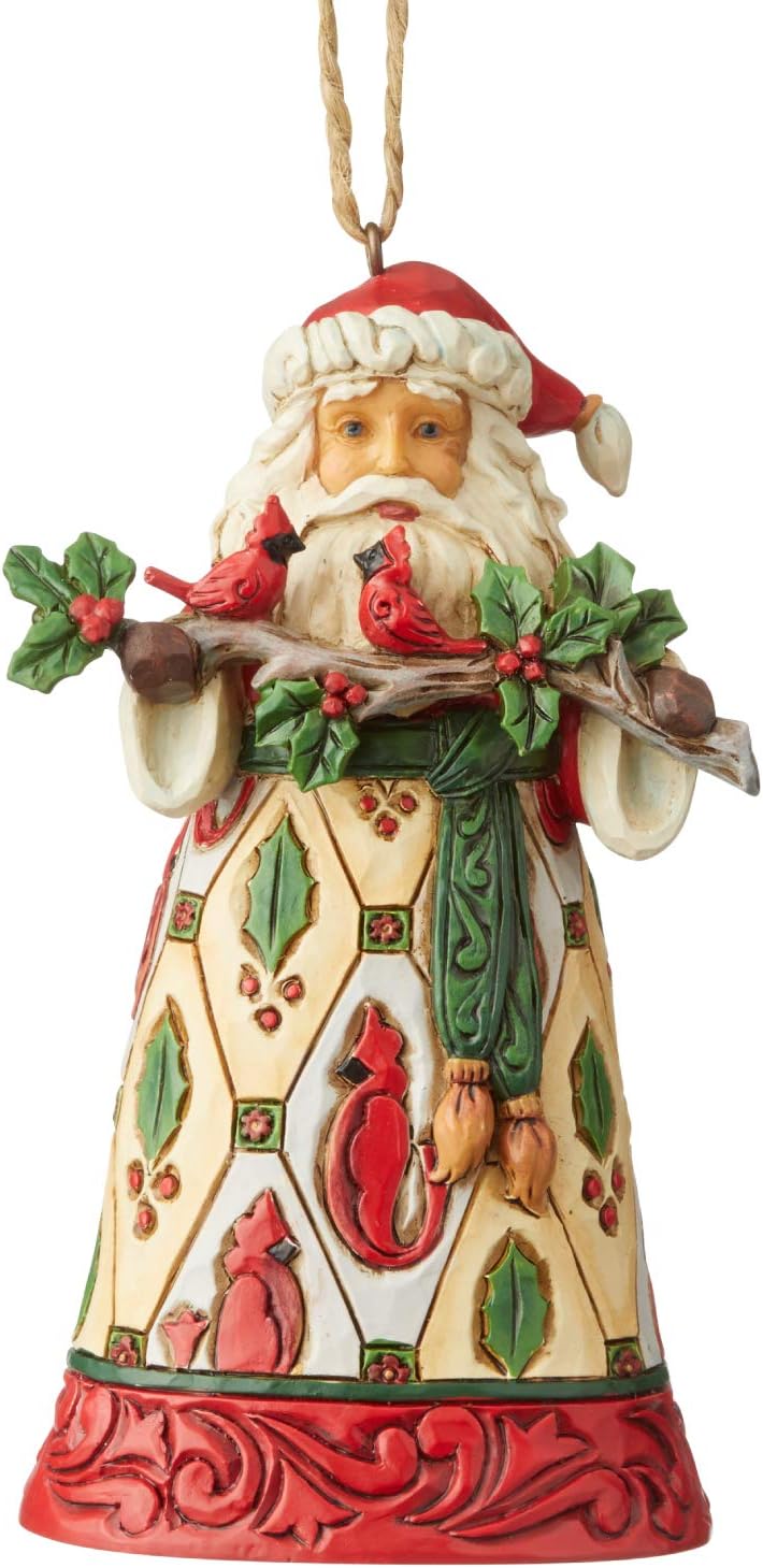 Enesco Jim Shore Heartwood Creek Santa with Cardinals Hanging Ornament, 4.625 Inch, Multicolor
