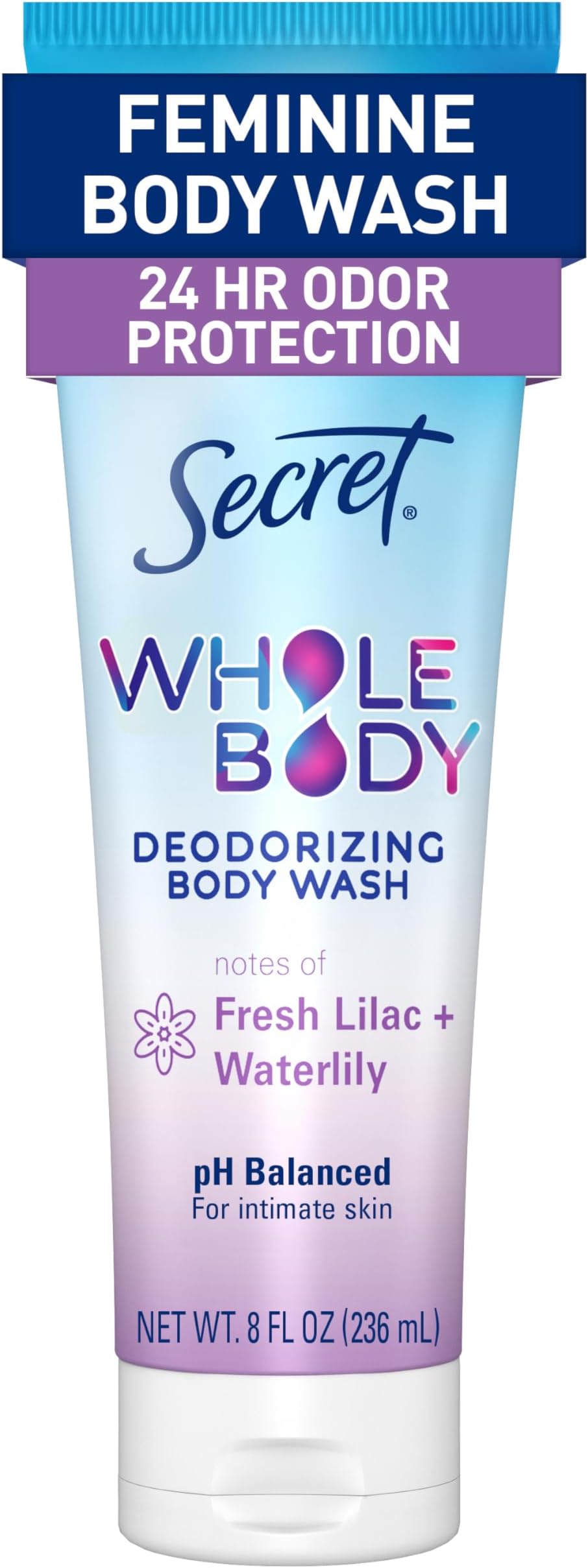 Feminine Wash, 24 HR Deodorizing Feminine Body Wash for Women, Removes 6x Causes of Odor, PH Balanced, Safe to Use Everywhere, Lilac & Waterlily Scent, 8.0 oz