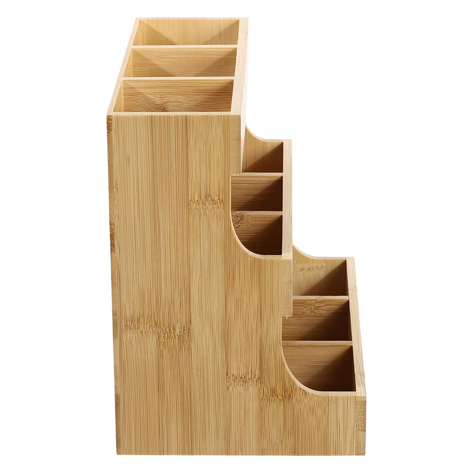 Caja de té de bambú natural con 9 compartimentos, organizador de bolsas de té, 3 niveles, forma trapezoidal, para hogares, oficinas