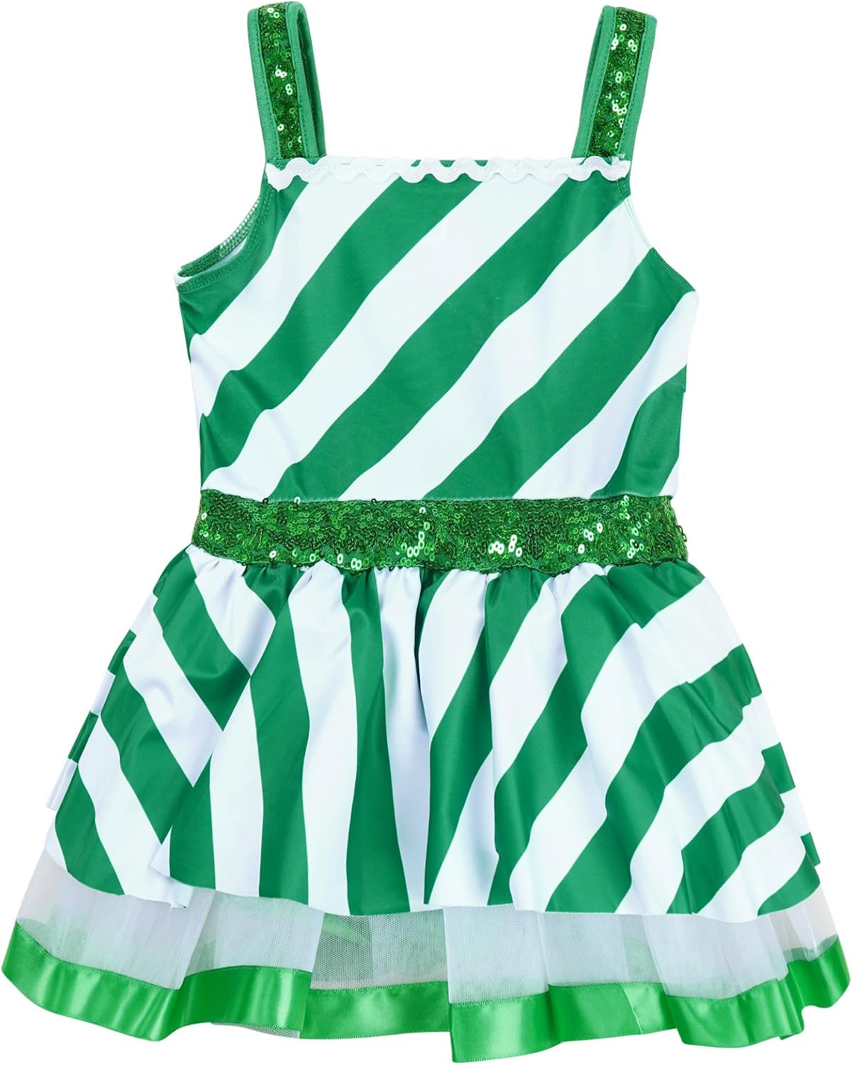 Kids Girls Sleeveless Sequins Ballet Tutu Dress Figure Ice Skating Dress Christmas Dance Costume