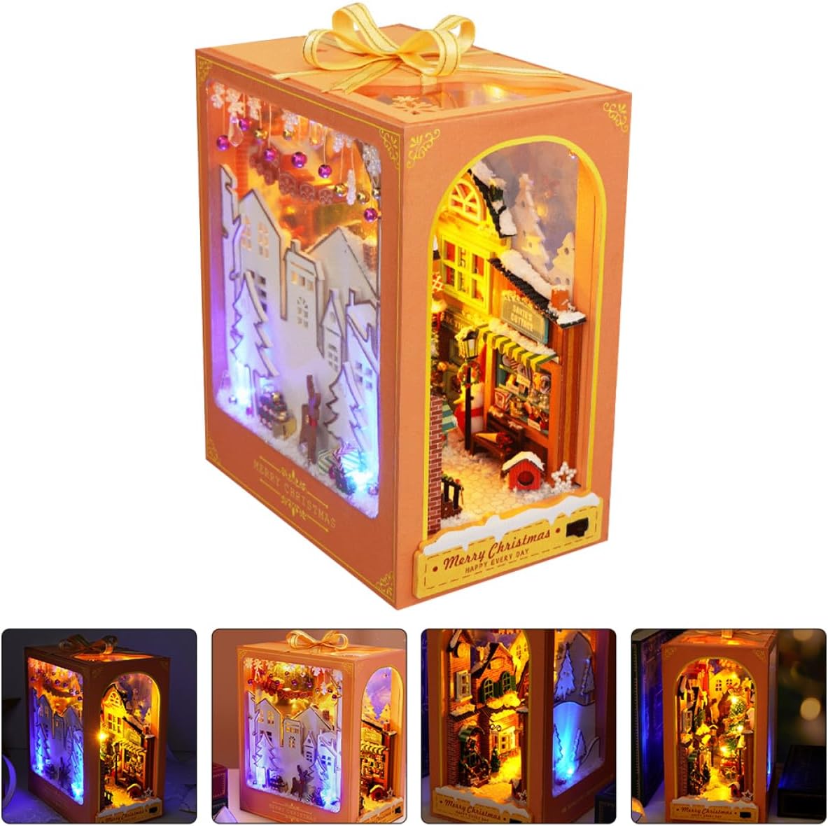 1set Wooden Assembly Model Kit Unfinished House Ornament for Christmas Decor Display Model for Desk Bookshelf Stylish Home Decoration No Battery Required