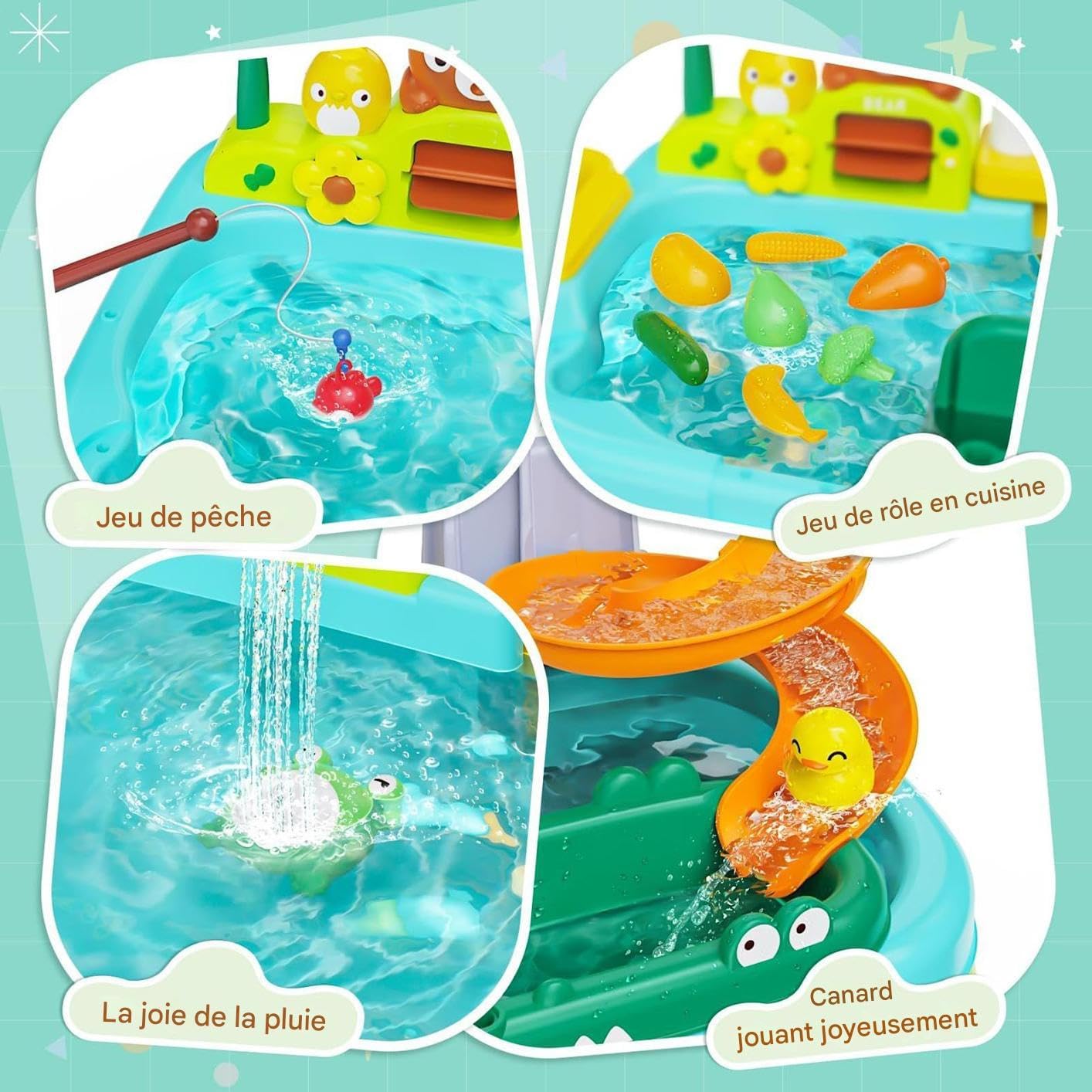 Sand and Water Table, Sensory Water Table with Electric Pump, Educational Sensory Toy Fishing Game for Imitation Game 3-8 Years Old Boys Girls Ideal for Park Swimming Pool Home