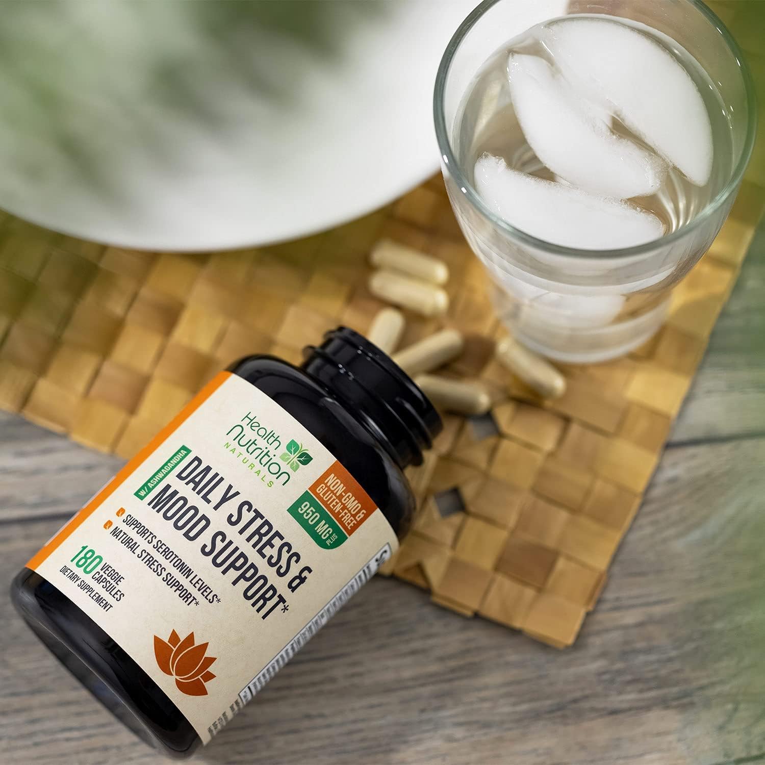 Stress Support Supplement 1000mg, Natural Herbal Formula for Calm, Positive Mood, Relaxation - Made in USA - with Ashwagandha, Niacin, L-Theanine, Rhodiola Rosea, 5-Htp - 180 Capsules : Health & Household