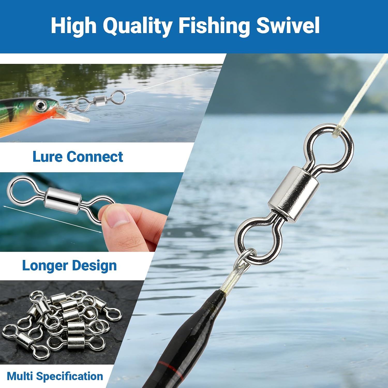 QISHUO High Strength Fishing Swivel Saltwater Heavy Duty Barrel Swivel Snap Stainless Steel Swivels Fishing Connect SUS304