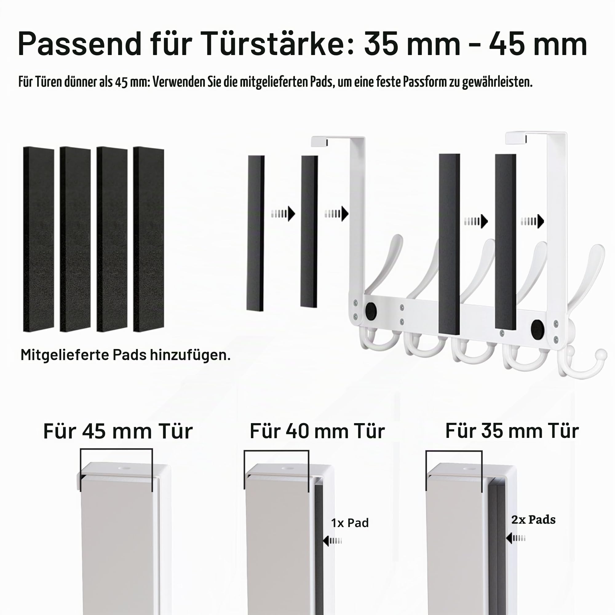 Dseap Türgarderobe zum Einhängen, Edelstahl Türhaken Innenseite, Türhakenleiste, Kleiderhaken Tür, Türaufhänger, für Kleidung Hut Handtuch Mantel, mit 5 Dreifachhaken, Gold