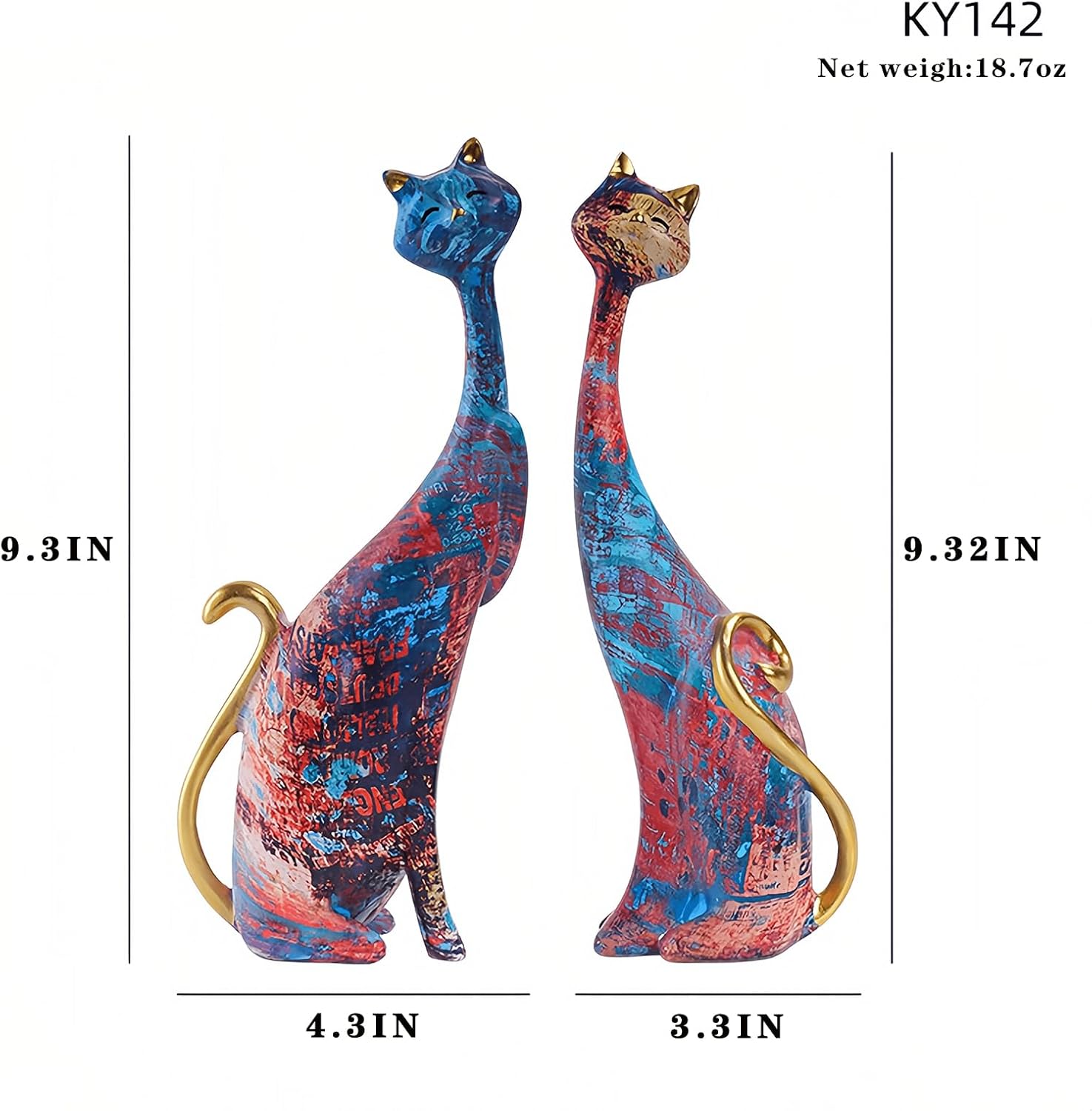 2 pcs Oil Painting Resin cat Art Decorative Sculptures, Home Office, Home, Hotel Bookshelf Desktop Decoration (4.7IN * 2.3IN * 9.7IN)