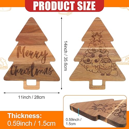 Miniatura 2 de 2 tablas de charcutería de Navidad para árbol de Navidad, cocina, tabla de cortar de madera con mango de madera de acacia de Papá Noel, bonita tabla