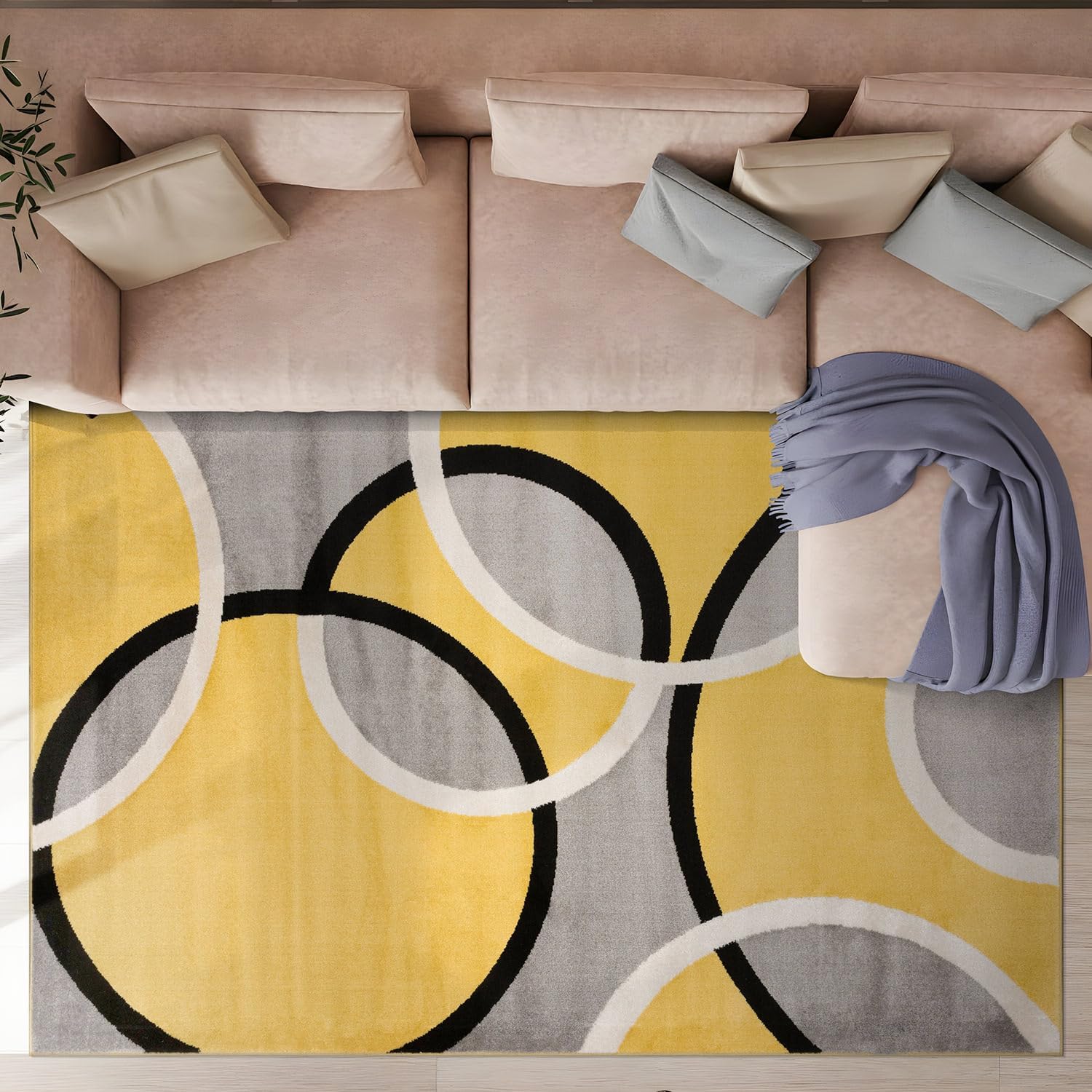Rugshop Contemporary Abstract Circles Area Rug, Fade-Resistant Carpet for Living Room, Bedroom, or Home Office, Yellow, 5'3" x 7'3"