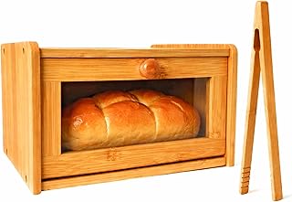 Premium Bamboo Bread Box, Natural Wood Storage Container, Kitchen Counte...