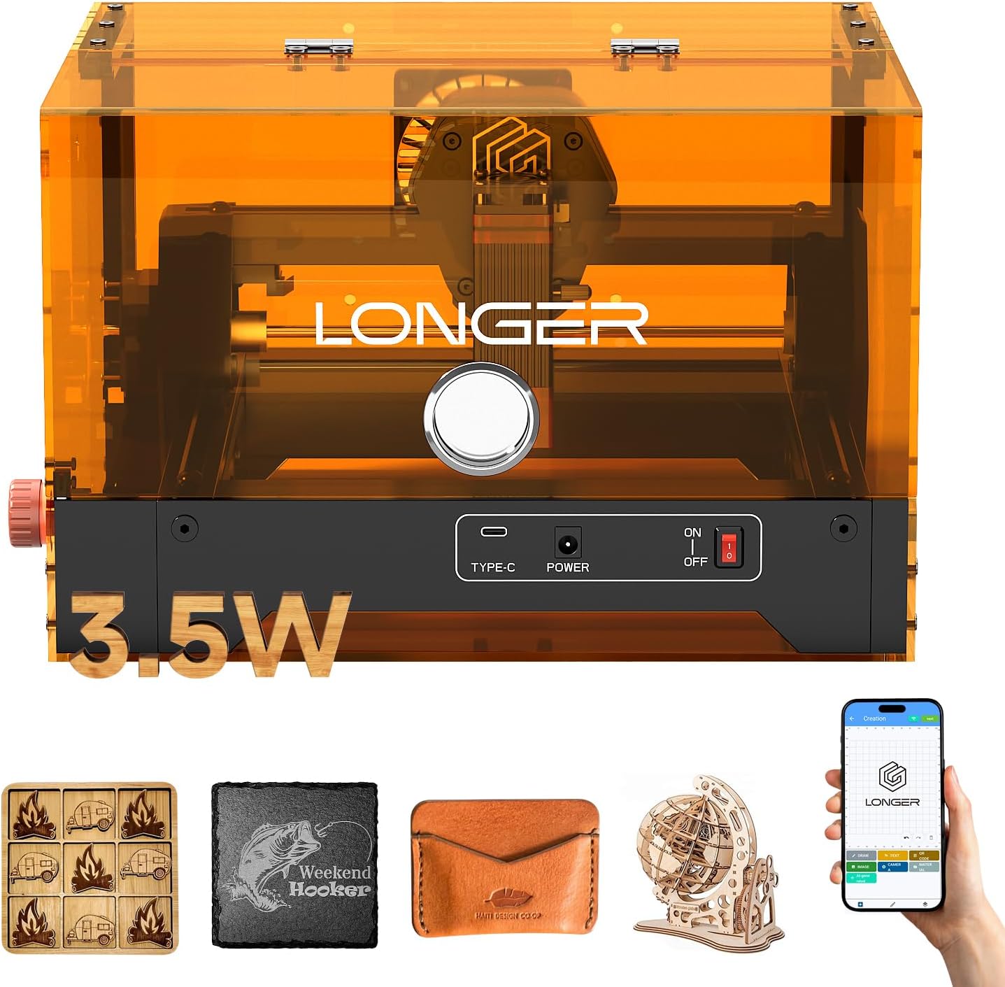 Longer Ray5 Laser Engraver, 3500mW Laser Engraving Machine, 130×140mm