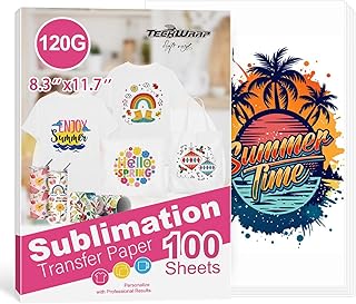 TECKWRAP Sublimation Paper A4 (210x297mm), 8.3'X 11.7', 100 Sheets,120gsm,Heat Transfer Paper Compatible with All Inkjet Sublimation Printer Ink Heat Press, with High Temperature Tape