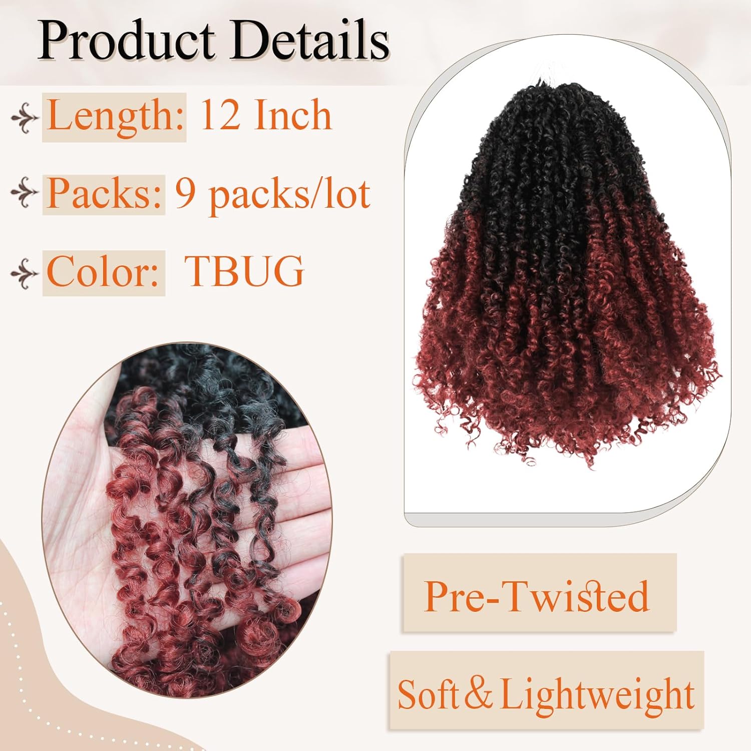 Yanky Twist Crochet Hair 12 Inch 9 Packs Pre Looped Mini Twist Yankee Twist Micro Yaki Twist Synthetic Curly Crochet Hair Extensions For Black Women (TBUG, 12 Inch)