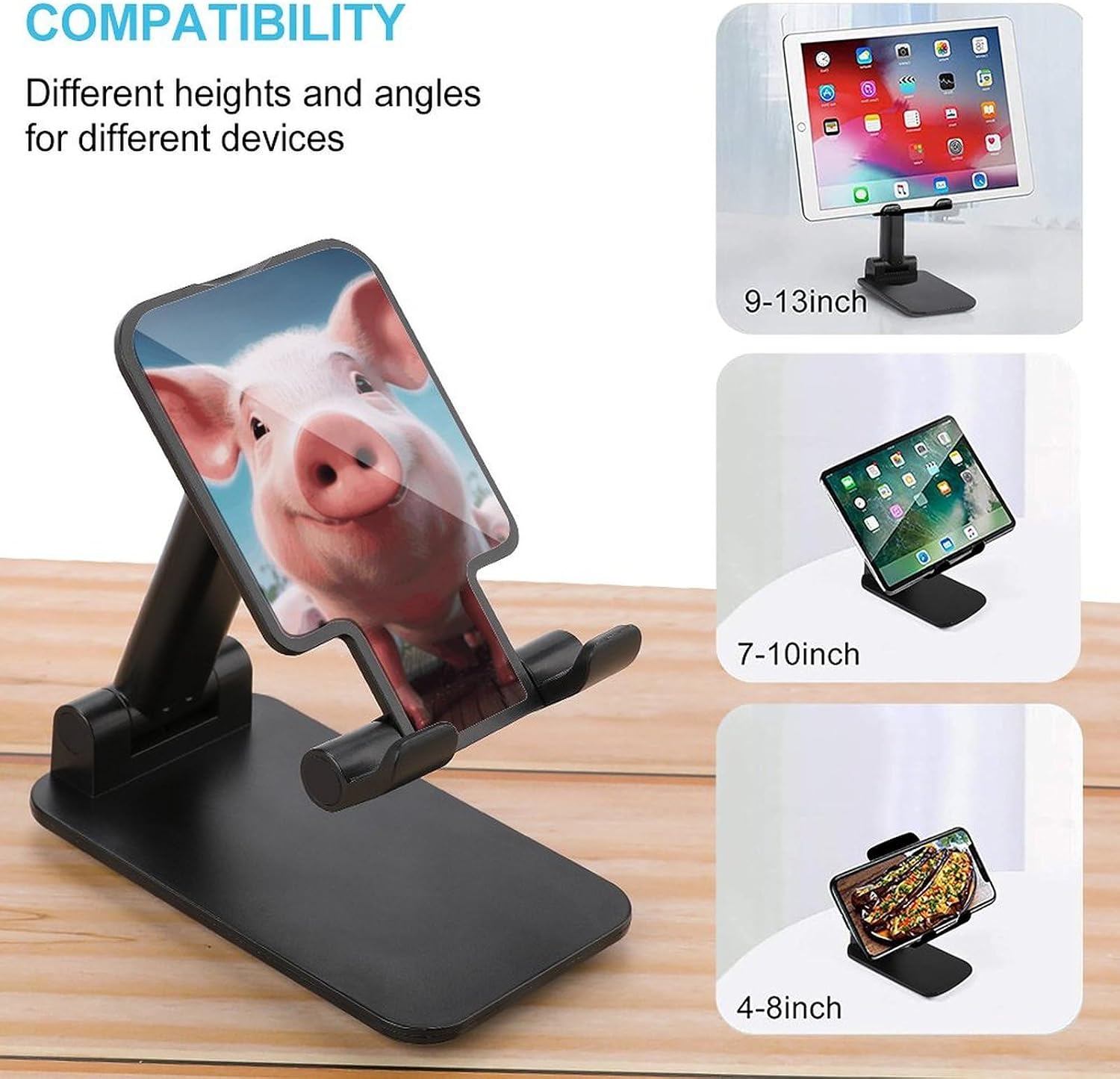 Universal Cell Phone Stand for Desk Adjustable Mobile Funny Cute Pig Phone Holder Mount Cradle Dock Compatible with 4.0-8.0 Inch Smartphones Portable Office Desktop Accessories Decor image 3