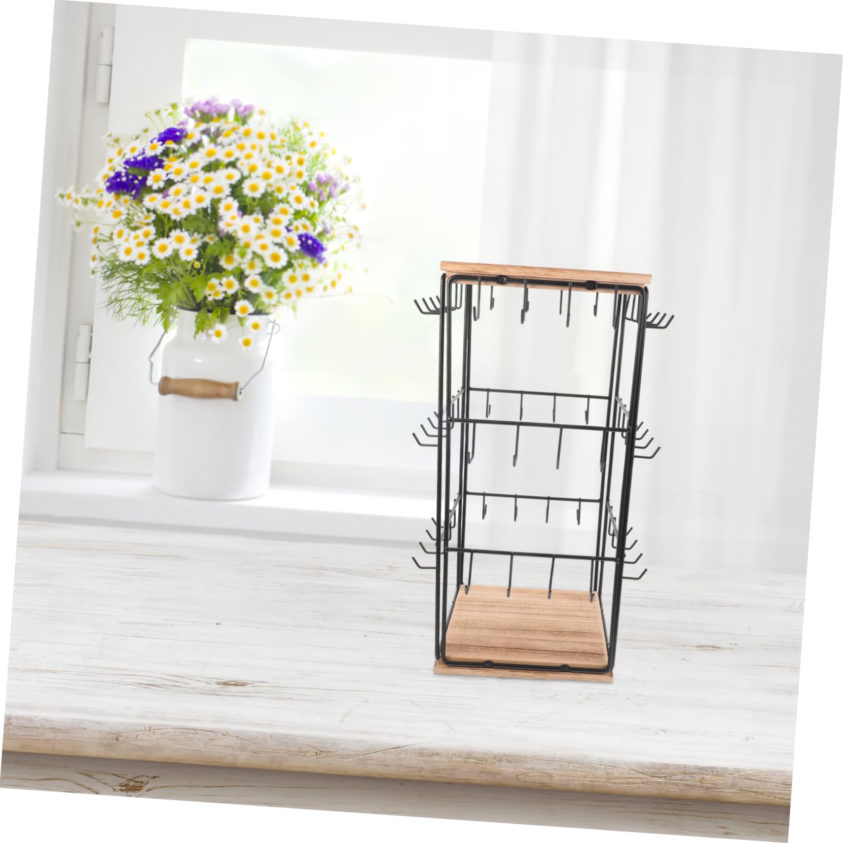 Garneck Espositore Girevole a 360° Marrone per Orecchini in Legno Design Salvaspazio Multifunzionale, Organizer per Gioielli e Piano D'appoggio per Vanità