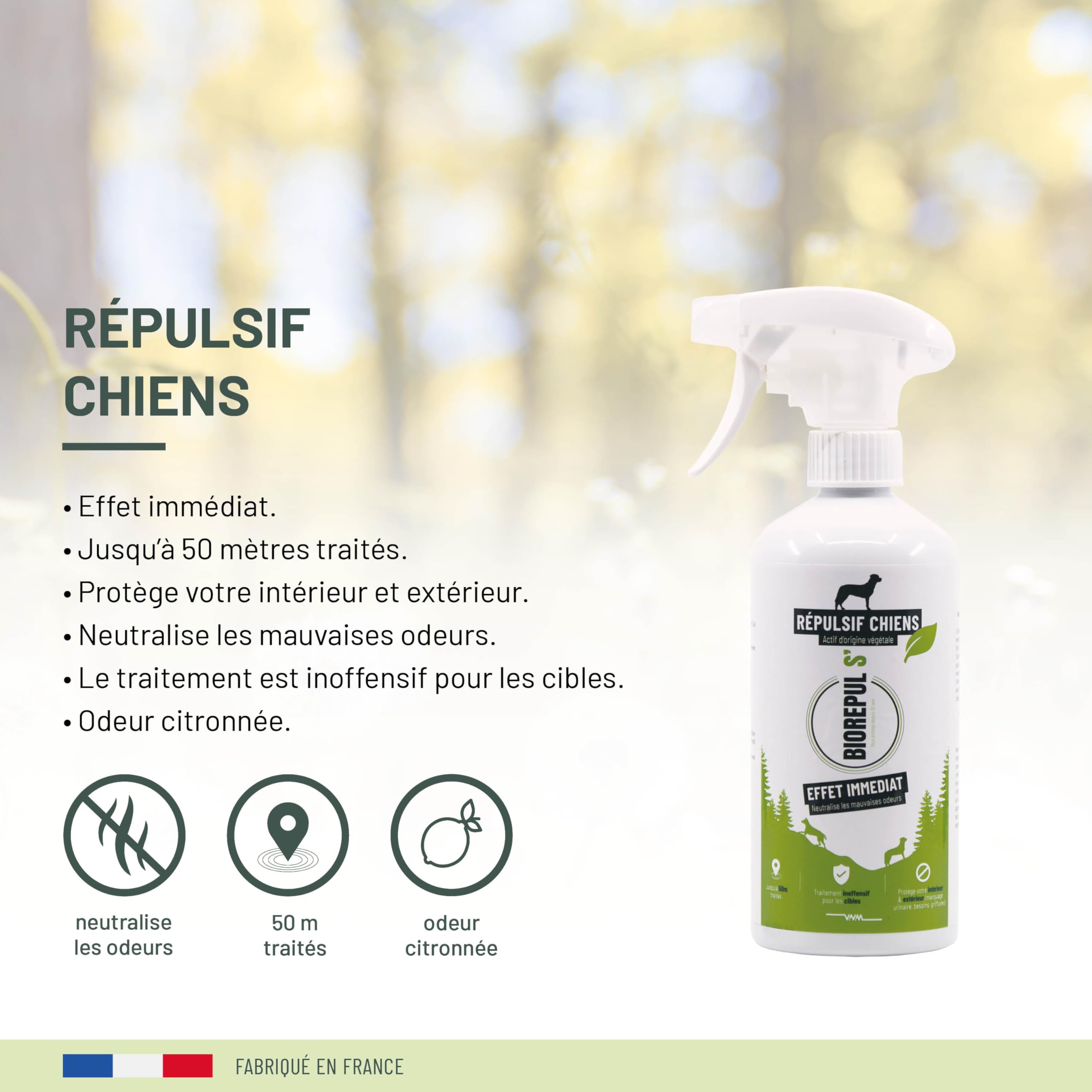 BIOREPUL S' - Spray Répulsif pour Chien - Anti marquage urinaire - Parfum citronné d'eucalyptus - 450ml