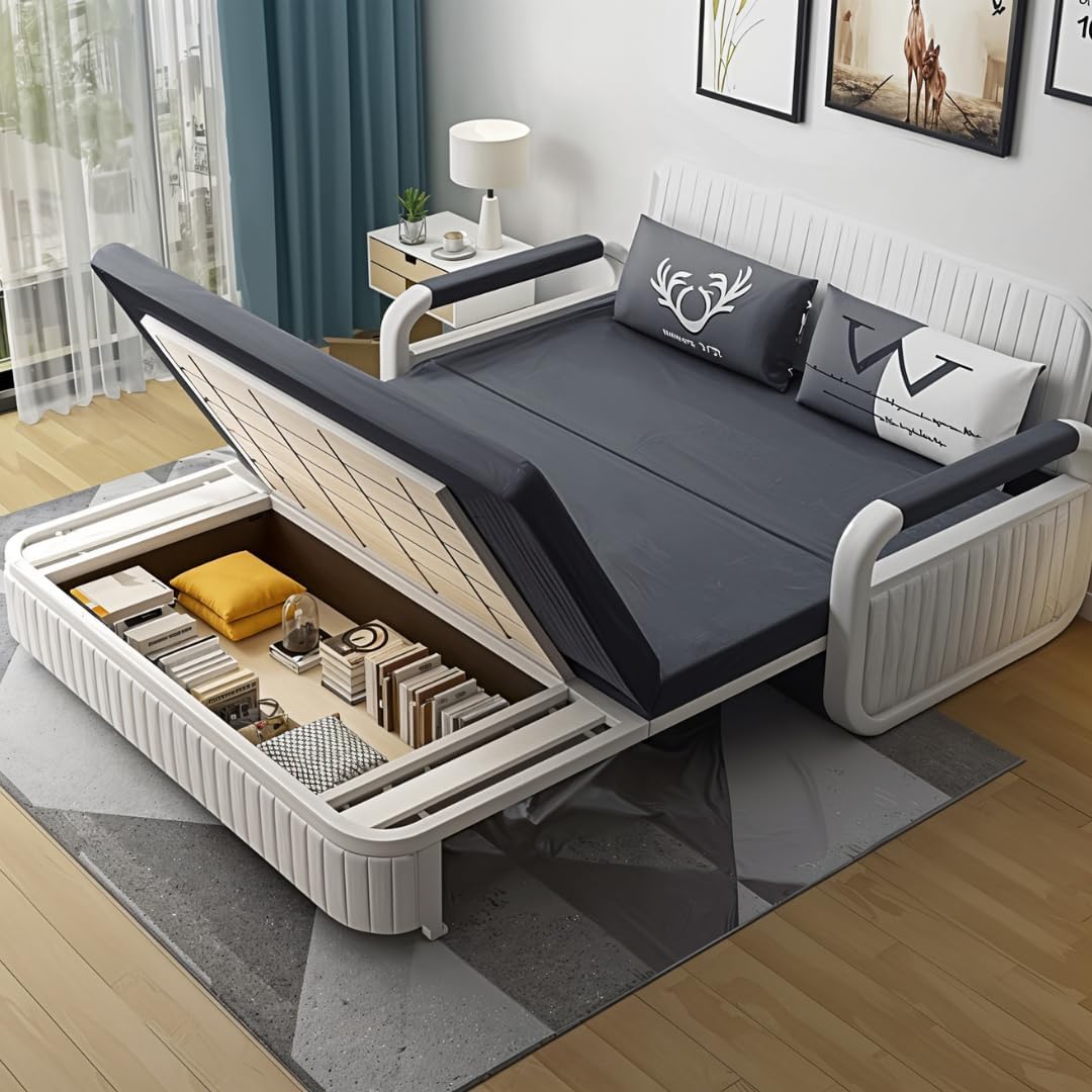 UNICORN FURNITURE Sofa Bed Modern Reclining Foldable Bed Pull Out Sofa Bed With Storage for Living Room Space Saving Sofabed Multifunctional in Made to Match Cushions (Grey & White)