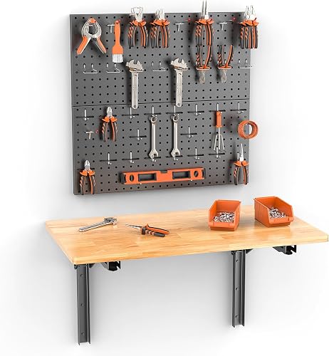 TORACK Folding Wall Workbench with Pegboard Kit, 47.25 Inch Collapsible Wall Mounted Table for Garage TORACK Folding Wall Workbench with Pegboard Kit, 47.25 Inch Collapsible Wall Mounted Table for Garage