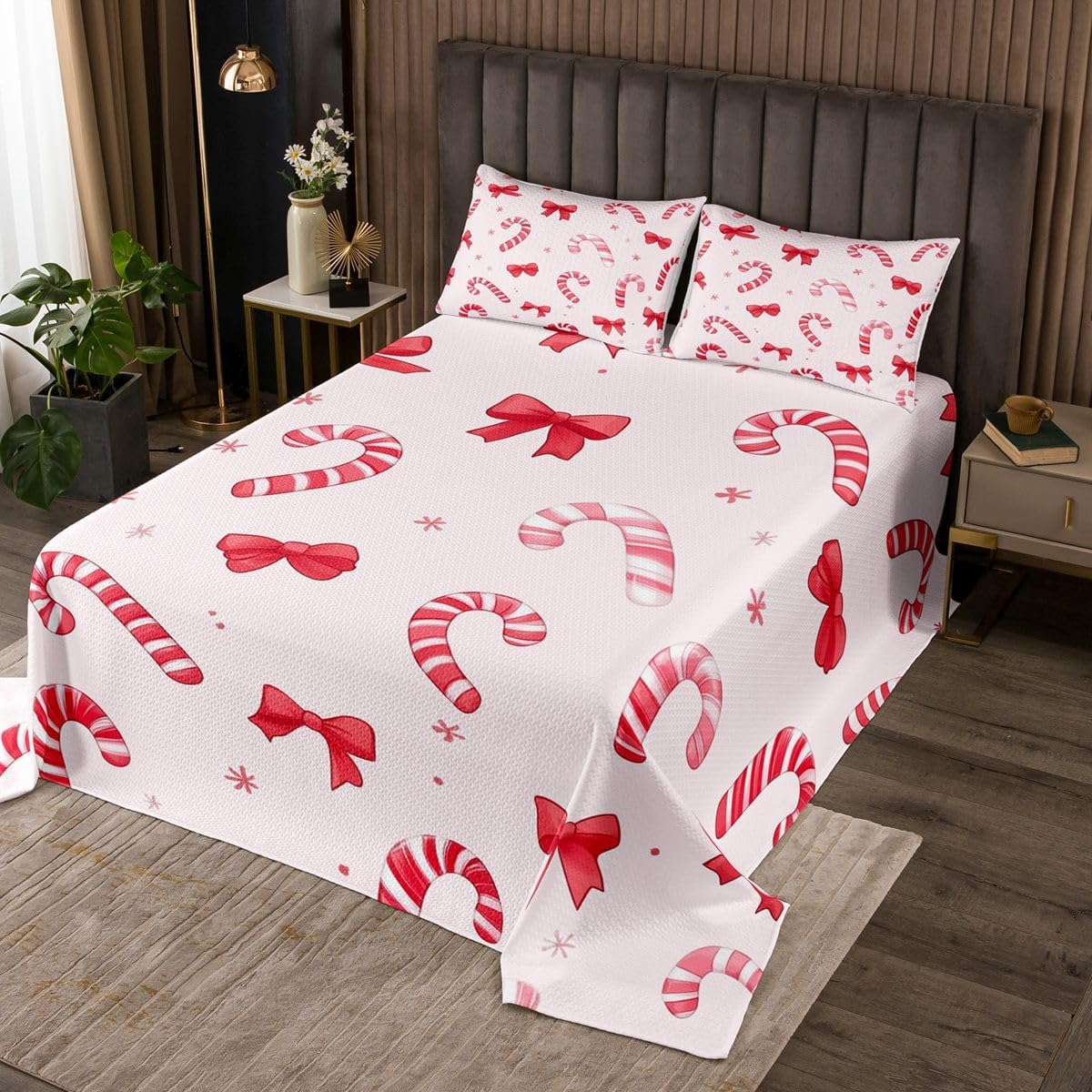 Erosebridal Cute Cardinal Bedspread Sets Queen Size for Kids Teens Adults - Vintage Christmas Tree Coverlet Set Cute Bird in the Branches Bed Set Retro Christmas Ornaments Bedding Set