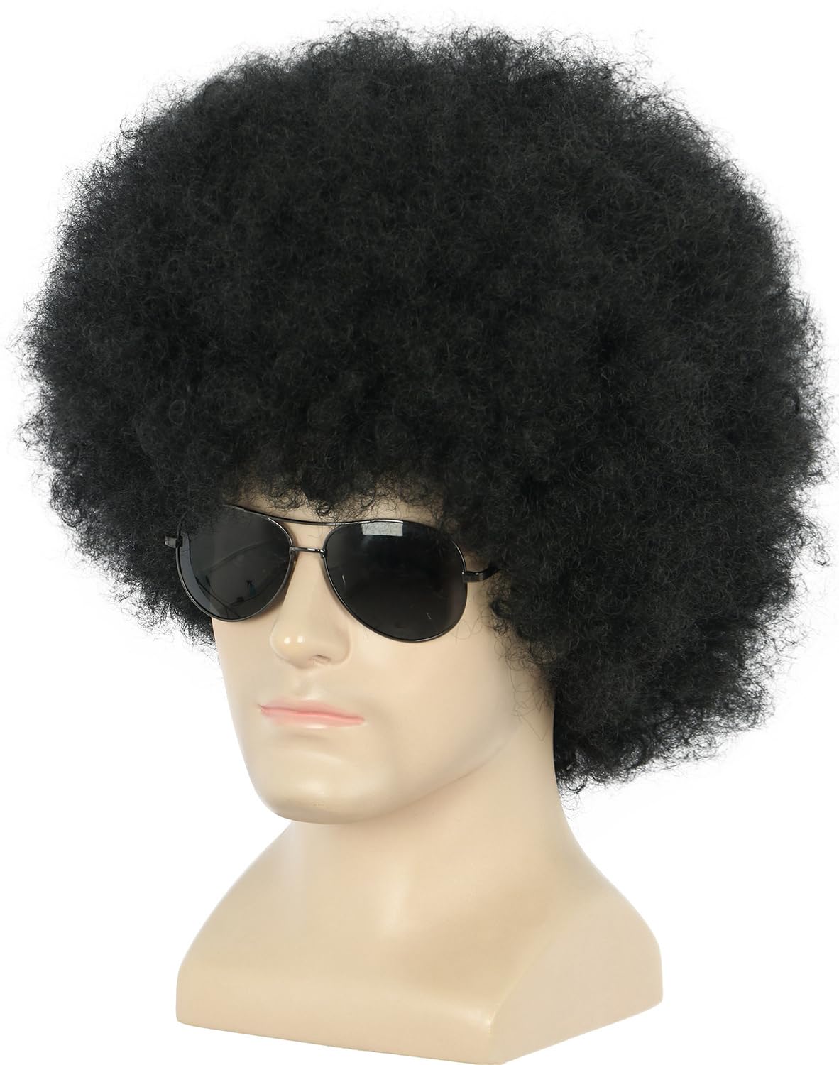 yuehong Adult Short Black Curly 70s80s Afro Wig Fluffy Disco Costume Soft Breathable Heat Resistant Synthetic Fibers Daily Party Wig for Unisex