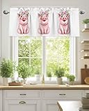 Litter Star Window Valance Rod Pocket Panel for Kitchen Bedroom Windows Farm Cute Pig Valances Short Curtain Bathroom Treatment Drapes Idyllic Pink Flower White