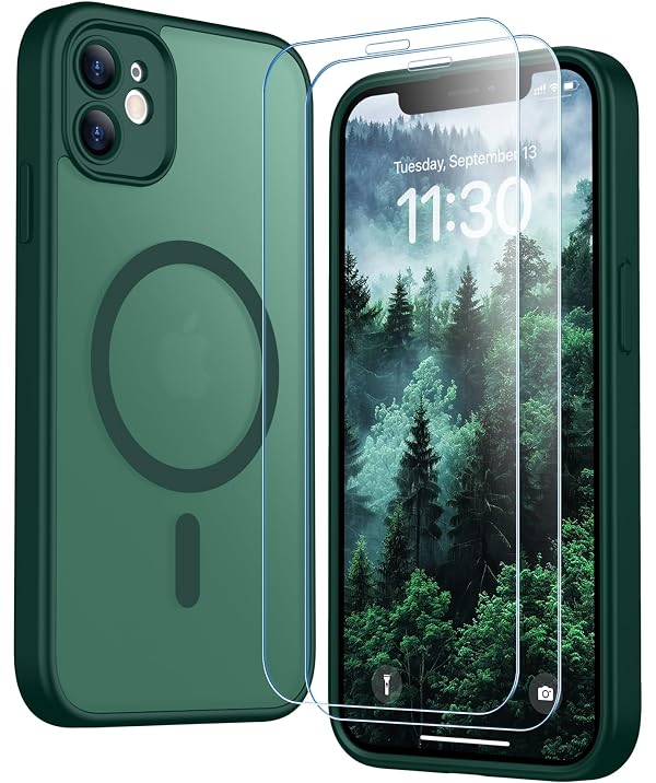 SPIDERCASE for iPhone 11 Case, Magnetic Translucent Matte Case with 2PCS Tempered Glass Screen Protector Slim Phone Case for iPhone 11 6.1'', Forest Green by SPIDERCASE - Used condition - US$8.45