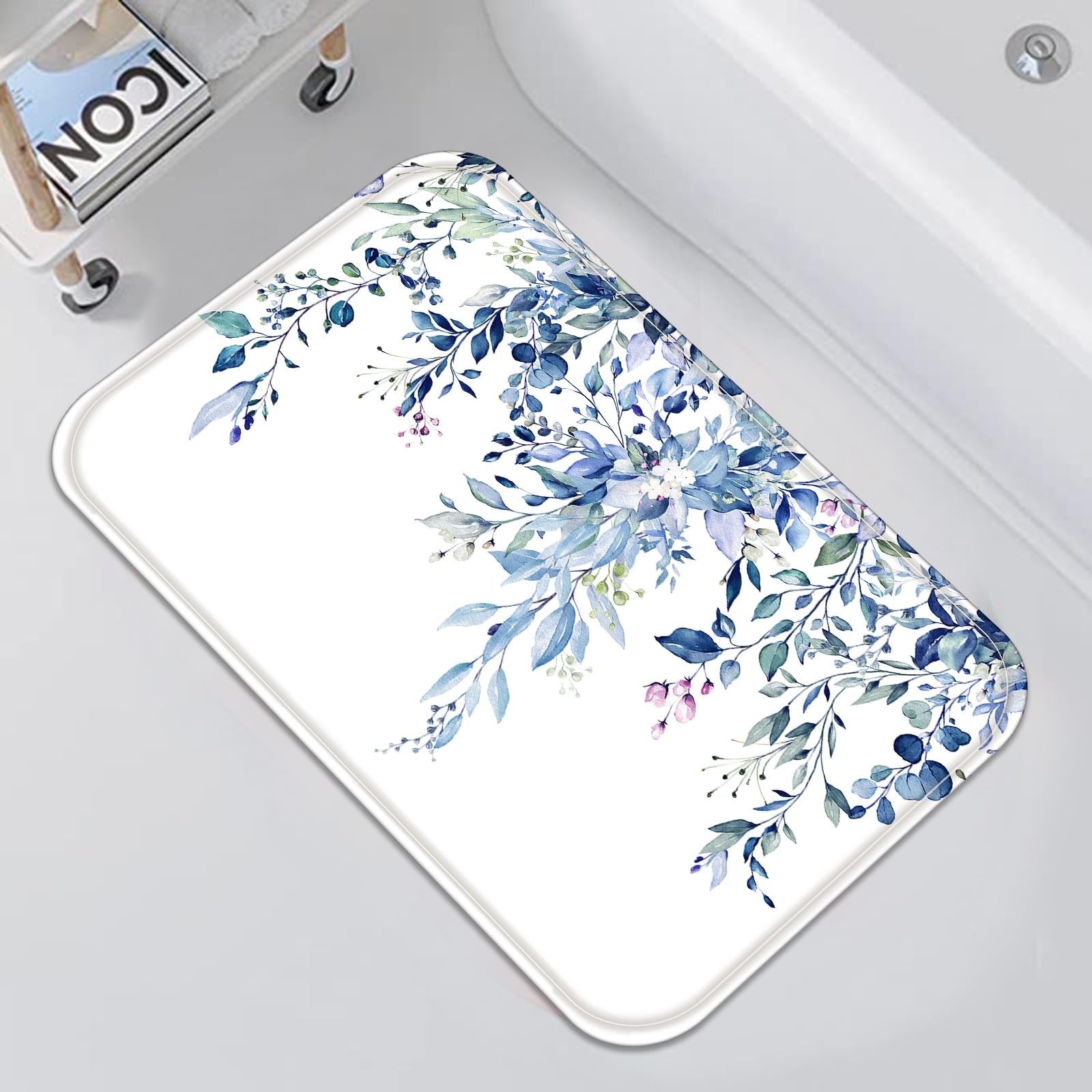 Tapis de bain en mousse à mémoire de forme pour créer une ambiance bien-être eucalyptus bleu