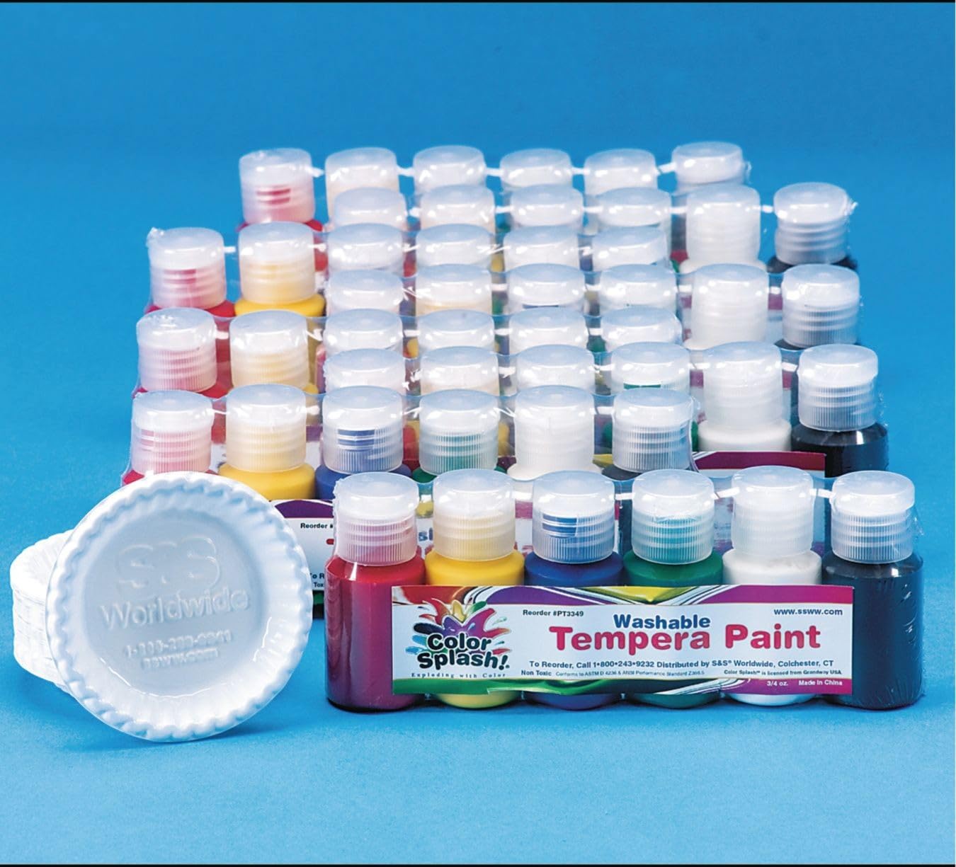 S&S Worldwide Color Splash Washable Tempera Paint Pass Around Pack | 3/4-oz, 8 convenient packs of 6 colors, Easy-squeeze flip-top bottles