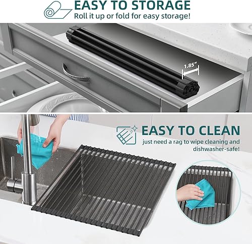Miniatura 4 de Ohuhu Escurridor de platos sobre el fregadero, 17.6 pulgadas de largo x 15.4 pulgadas de ancho, organizador de fregadero de cocina, organizador de