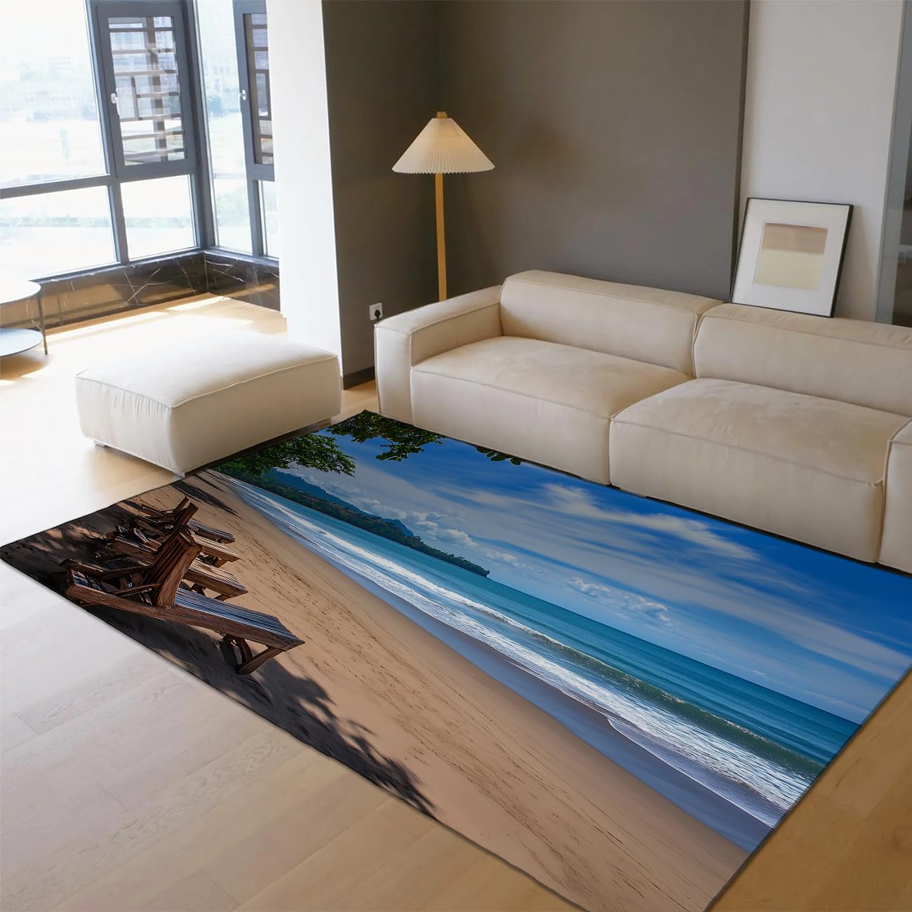 Tapis de sol style vacances 180x210 cm lavable en machine