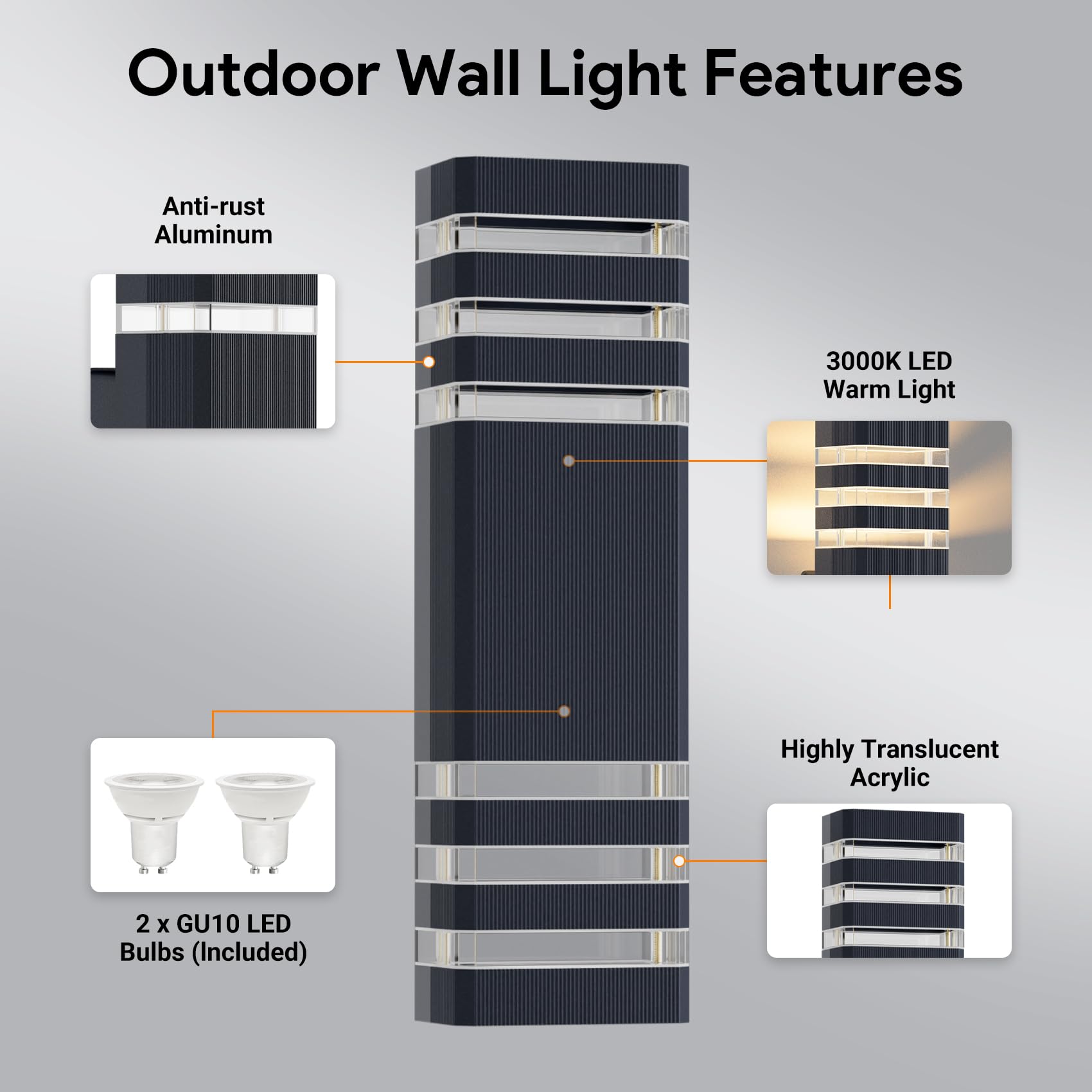 Klighten 2PCS Außenlampe Aussenlampe Wand,IP65 Außenleuchte Außenwandleuchte GU10 Up Down 3000K,LED Wandleuchte Wandlampe aussen -Aussenleuchte Außenbeleuchtung Garage & Korridor|Anthrazit