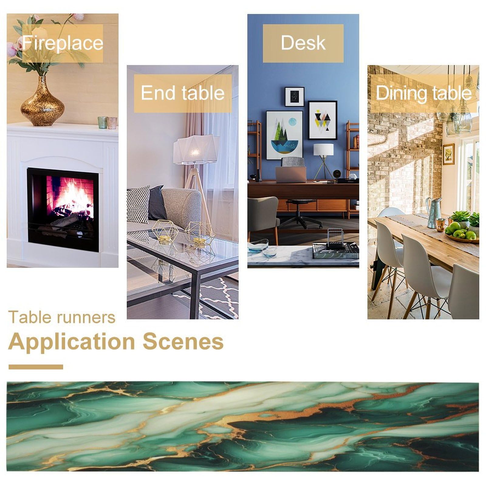 Camino de mesa con estampado de mármol, estilo moderno y moderno, camino de mesa abstracto para cocina, fiesta, cena, boda, celebración, hogar, sala de estar, 33 x 274 cm, color verde oscuro