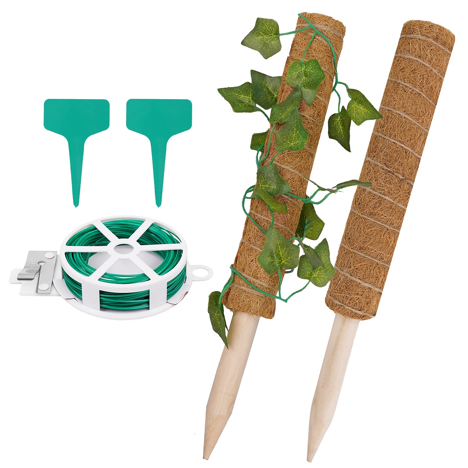 BOJECHER 2Pcs Moss Pole Plant Support, 16 Inches Coir Moss Totem Pole for Indoor Plants Climbing with 20M Twist Ties and 2 Pcs Plant Labels