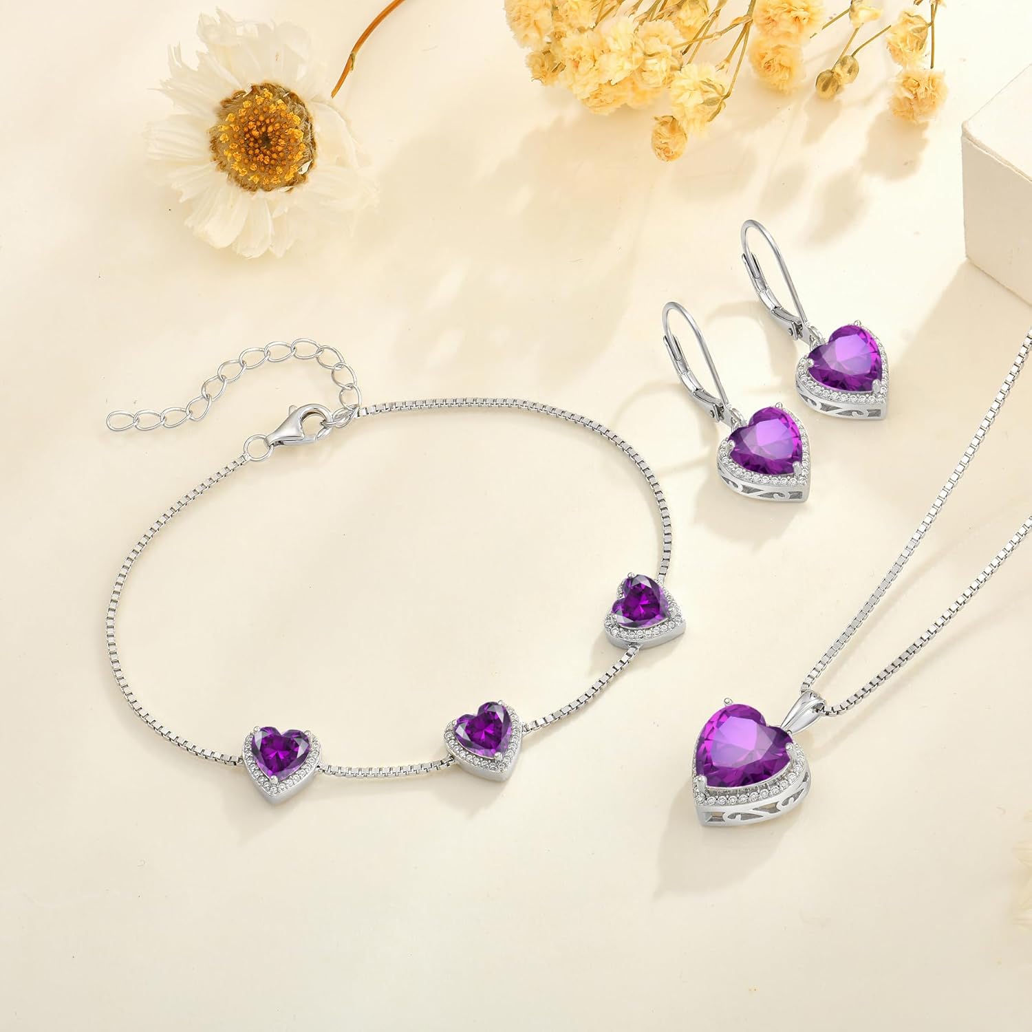 Love Heart Bracelet 925 Sterling Silver Halo Heart Birthstone Bracelet Jewelry Gifts for Women - Image 5