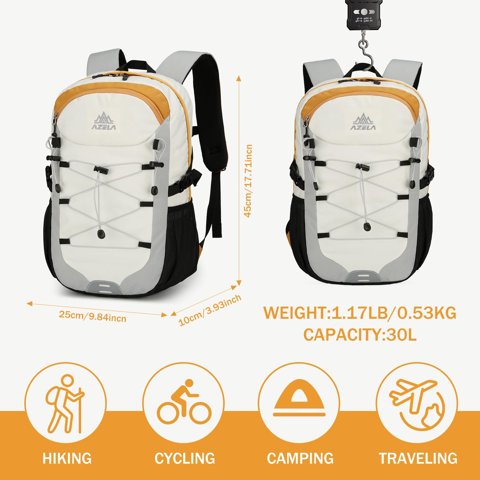 GES Wielofunkcyjny plecak turystyczny 30 l z osłoną przeciwdeszczową, trwały plecak turystyczny do szkoły, pracy, biwakowania, trekkingu, jazdy na rowerze i sportów na świeżym powietrzu