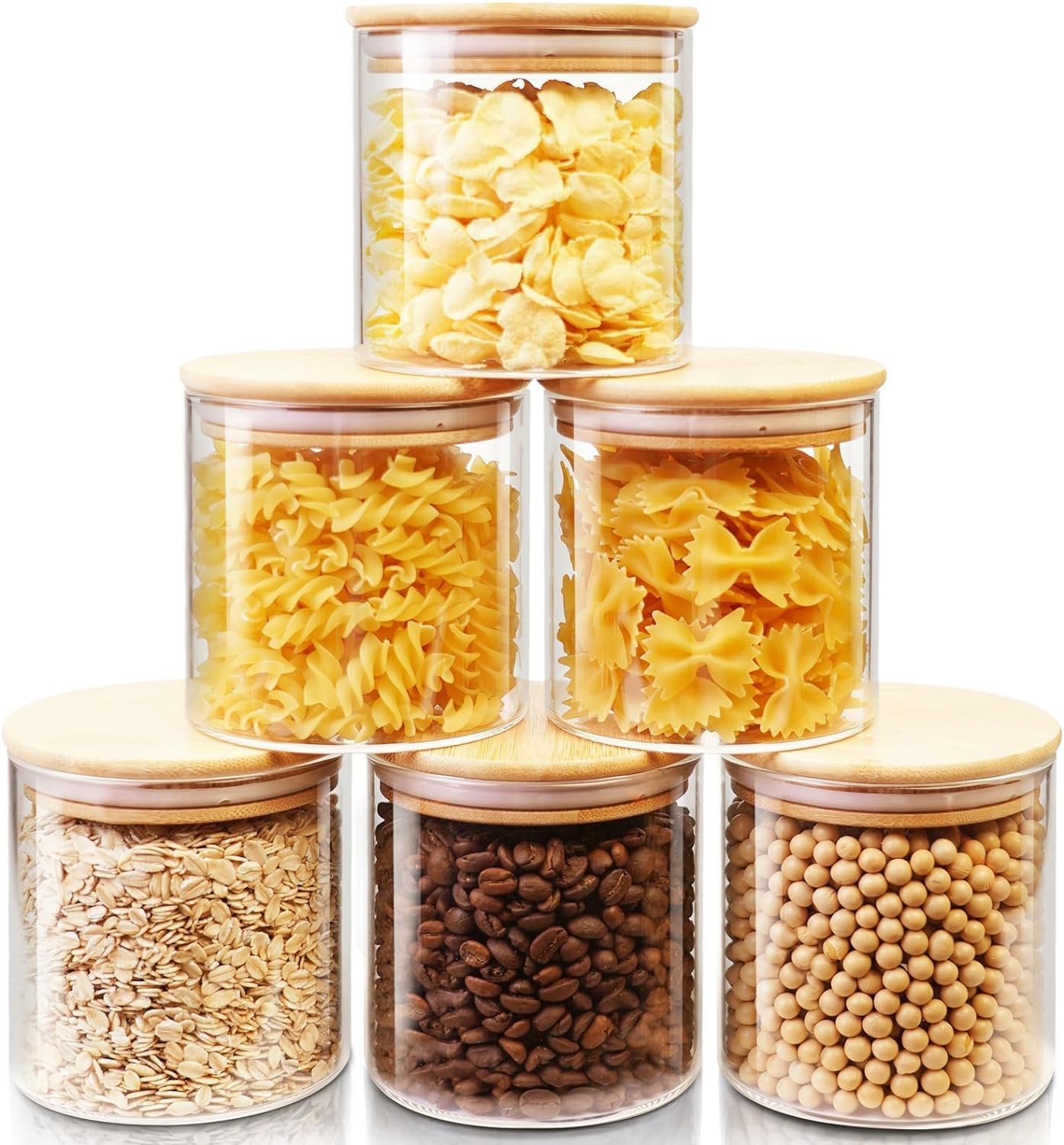 glass jars with wooden lid glass jar set food storage containers Borosilicate glass jar Set/Suit for Sugar, Tea, and Other Dry food storage (220ML JARS, 6 PCS, Transparent)