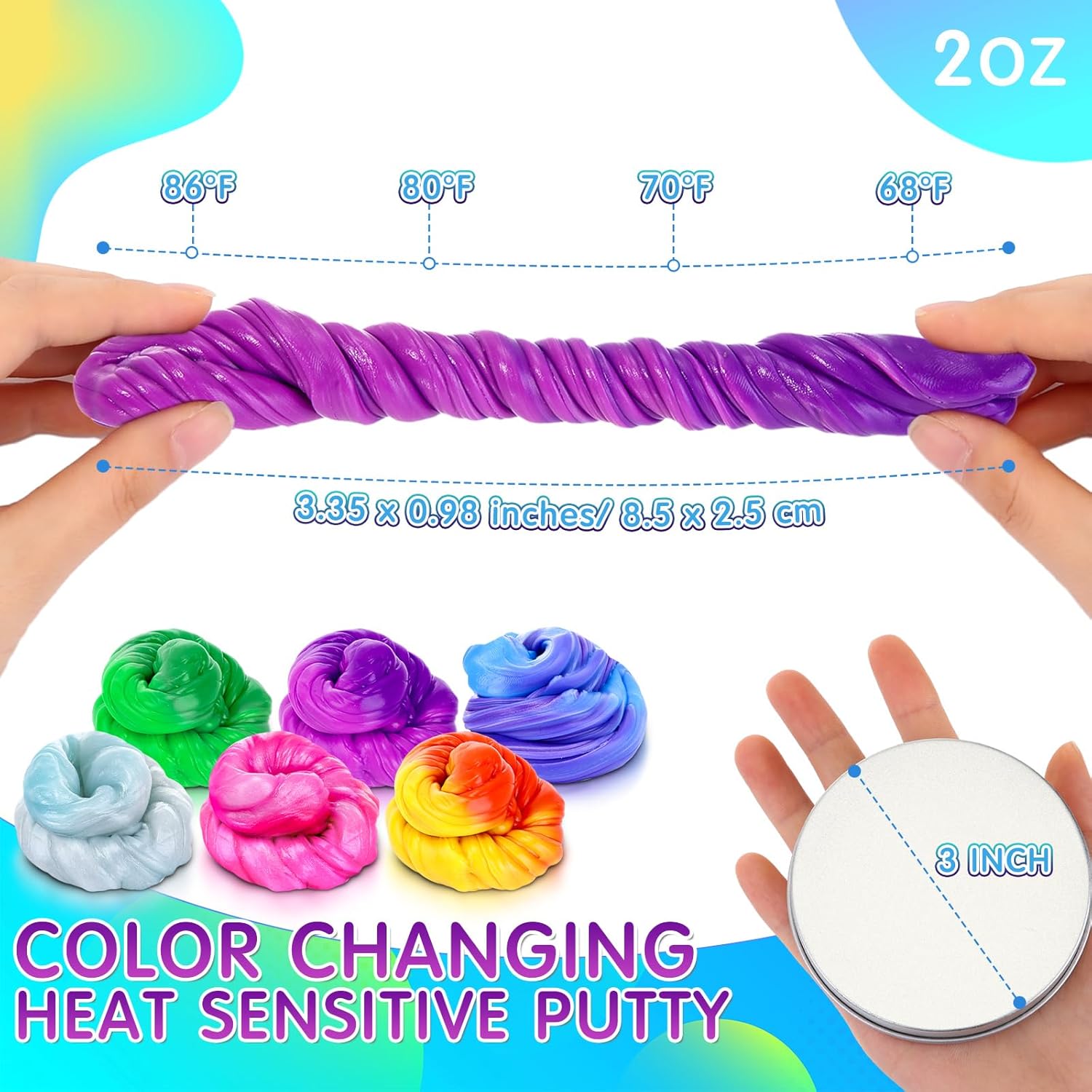 12 Pcs 1.76 oz Large Heat Sensitive Color Changing Fidget Putty, Therapy Putty Toy for Girls Boys Sensory and Tactile Stimulation, ADHD Fidget Toy, Parties, Classroom Rewards