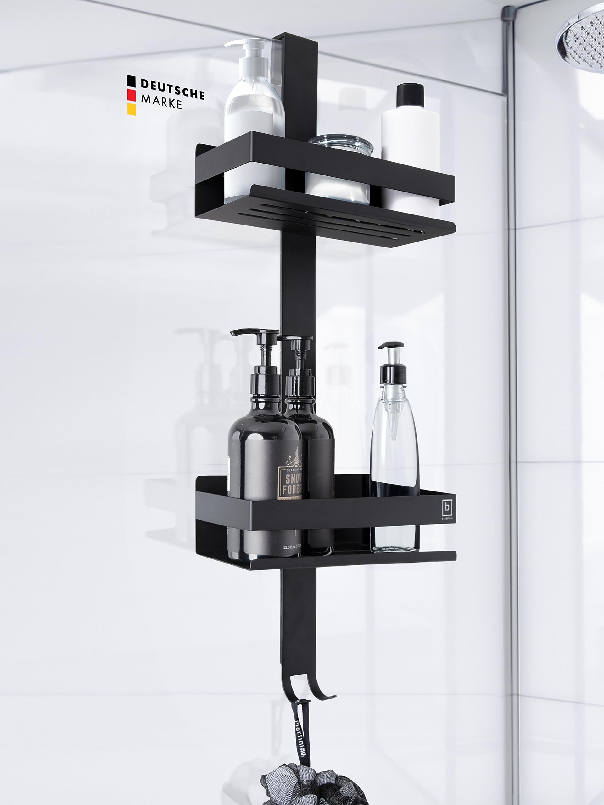 Benkstein Black Hanging Shower Caddy | Shelf with 2 Baskets