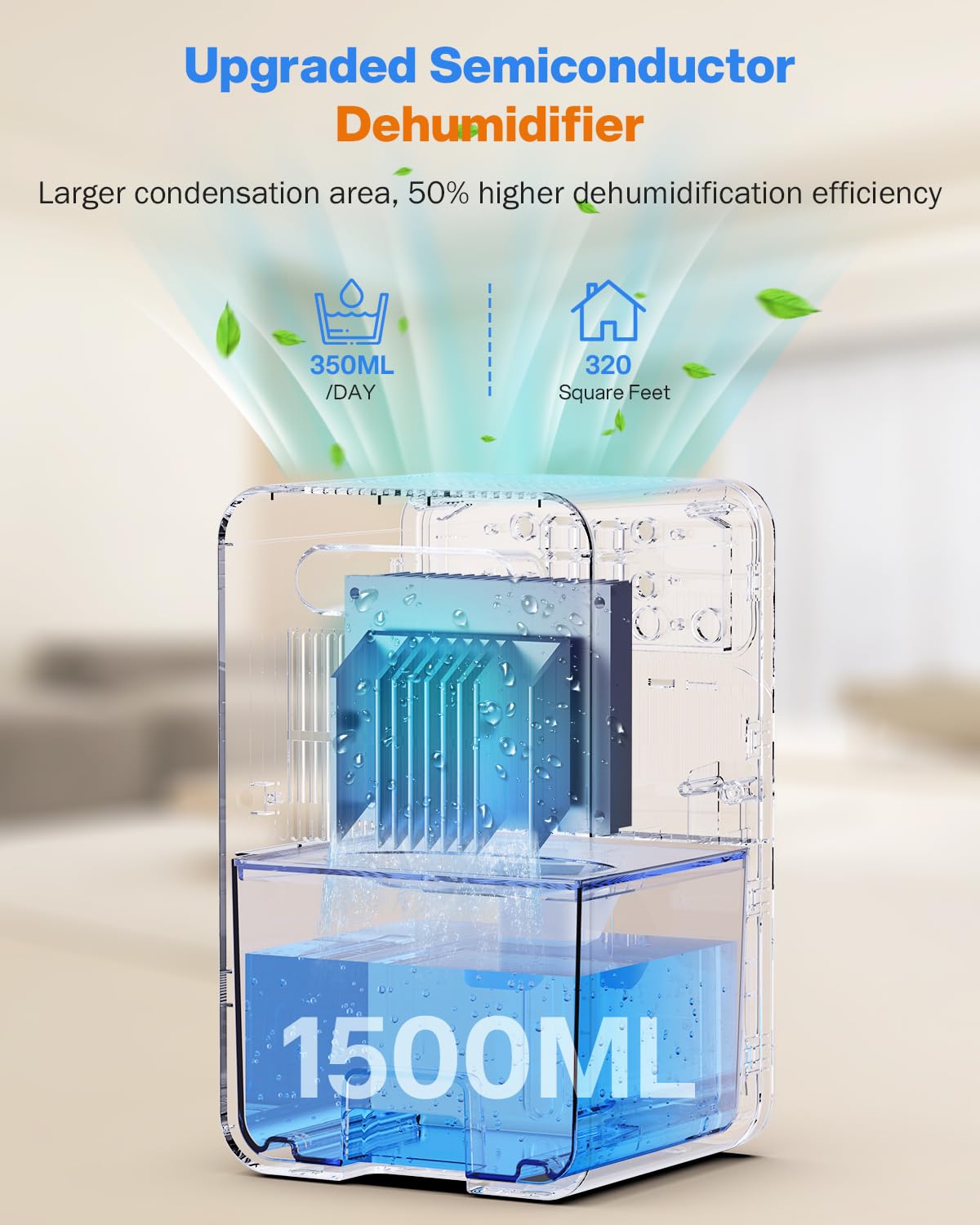 Deumidificatore Casa, 1500ML Deumidificatore Portatile, 28 dB Silenzioso, Sbrinamento Automatico, Spegnimento Automatico, Modalità Sleep, Timer da 12 Ore, 7 Colori Luce per Casa, Bagno