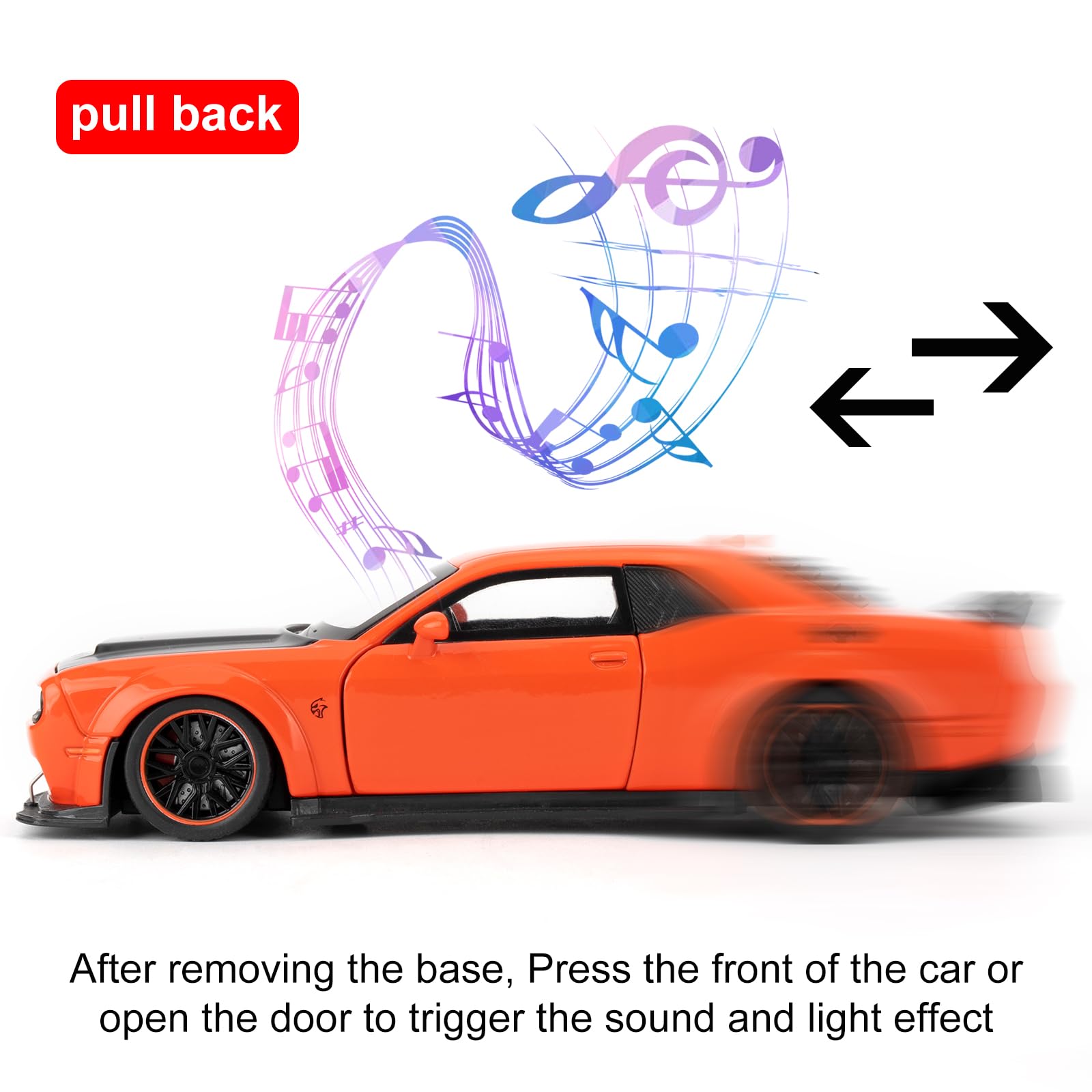 1/32 Dodge Hellcat Model Cars,Diecast Alloy Toy Car with Sound and Light Functions, Collectible Pull Back Vehicle - Image 3