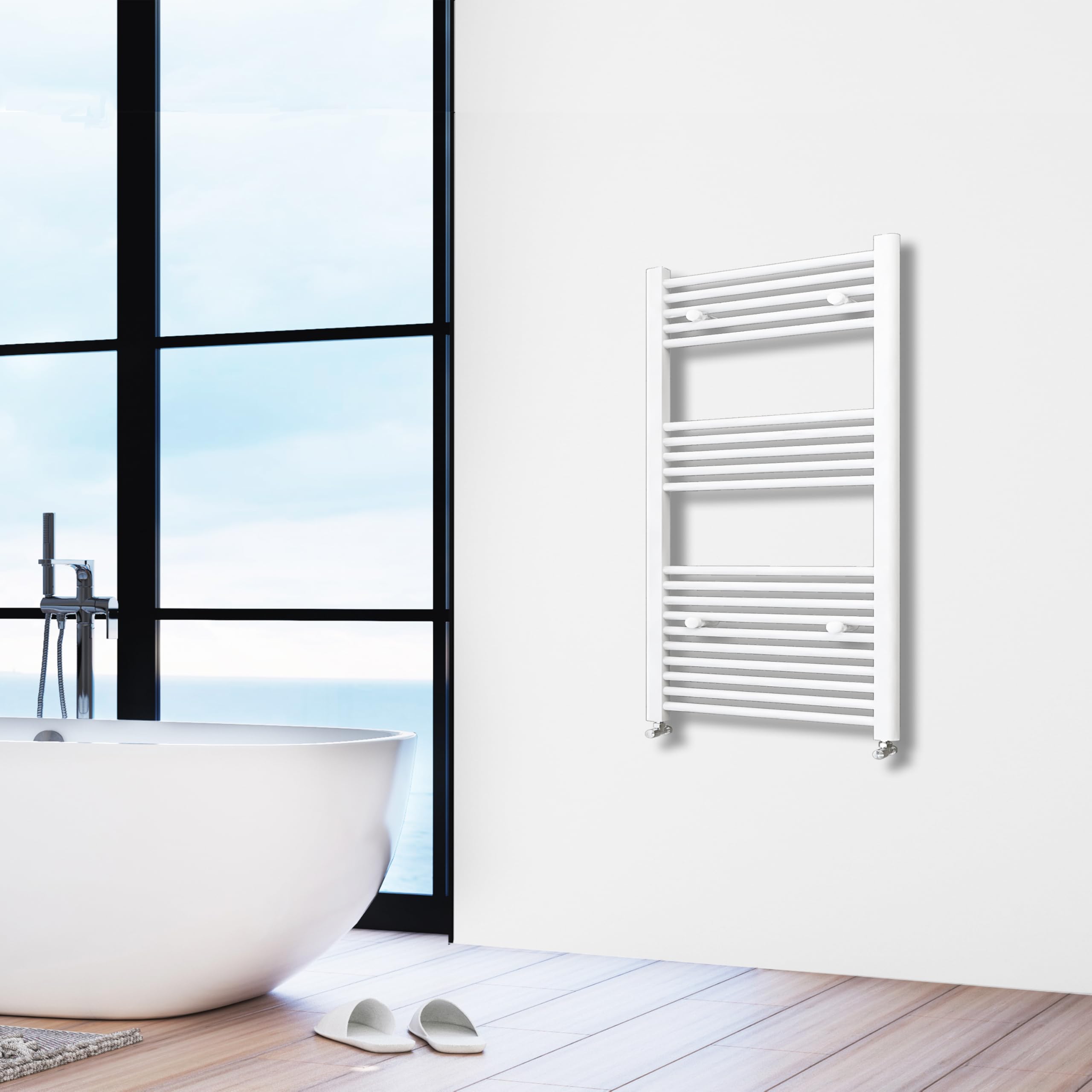 Biubiubath White Designer Bathroom Straight Heated Towel Rail Radiator Ladder Warmer Heating 1200 * 550mm