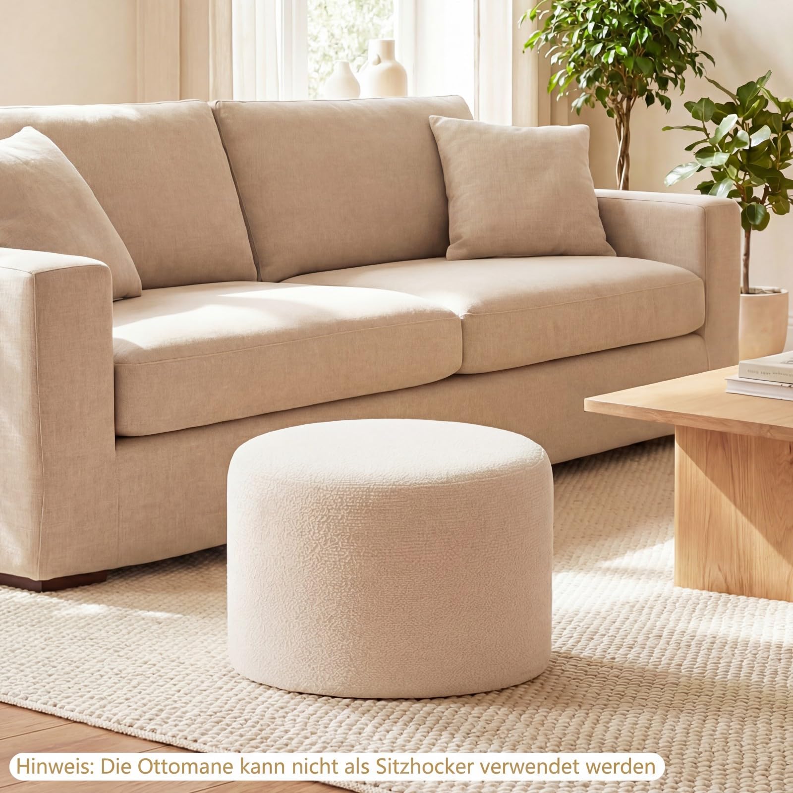 COSTWAY runde Ottomane 45 x 35 cm, Fußhocker mit Schaumstofffüllung & Loop-Garn-Stoff, Sitzhocker mit abnehmbarem Bezug, Flauschige Sitzpouf beige für Wohnzimmer, Schlafzimmer