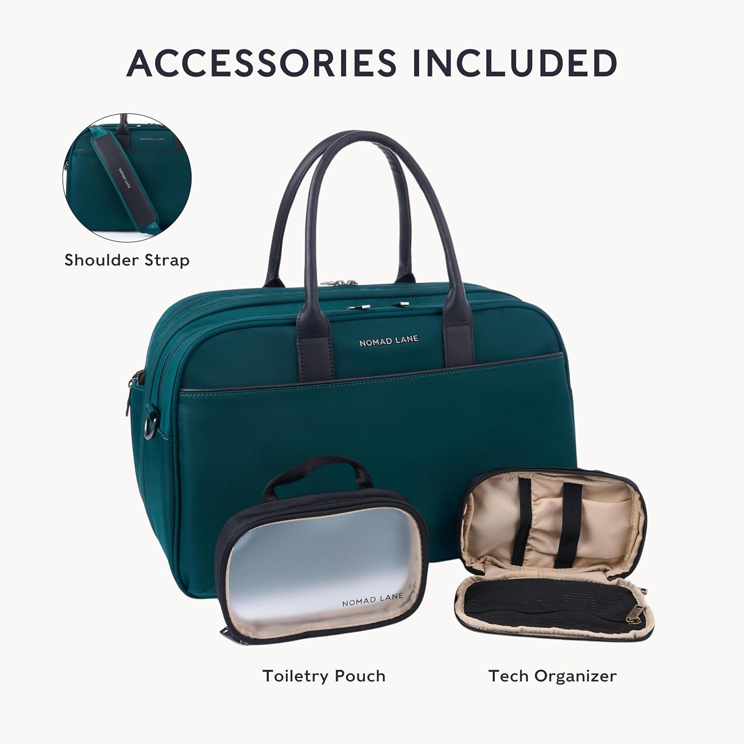 Nomad Lane Carry-On Luggage Duffel Bag, Durable & Lightweight Suitcase. Bento Bag, Personal Item Weekender Travel Bag for Men & Women, Pine Green - Image 6