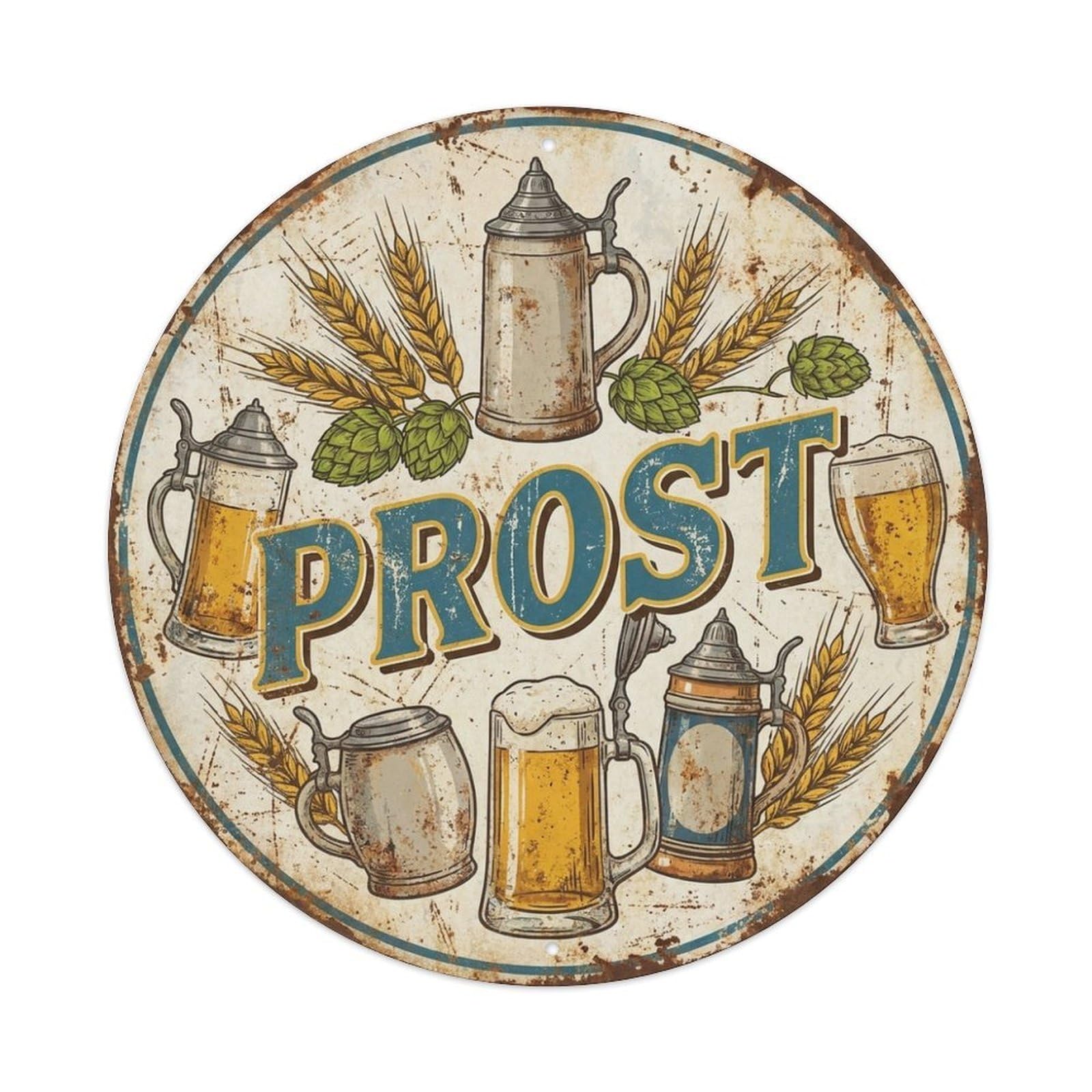 Prost Beer Toast Slogan Foamy Mugs Wheat Metal Tin Sign