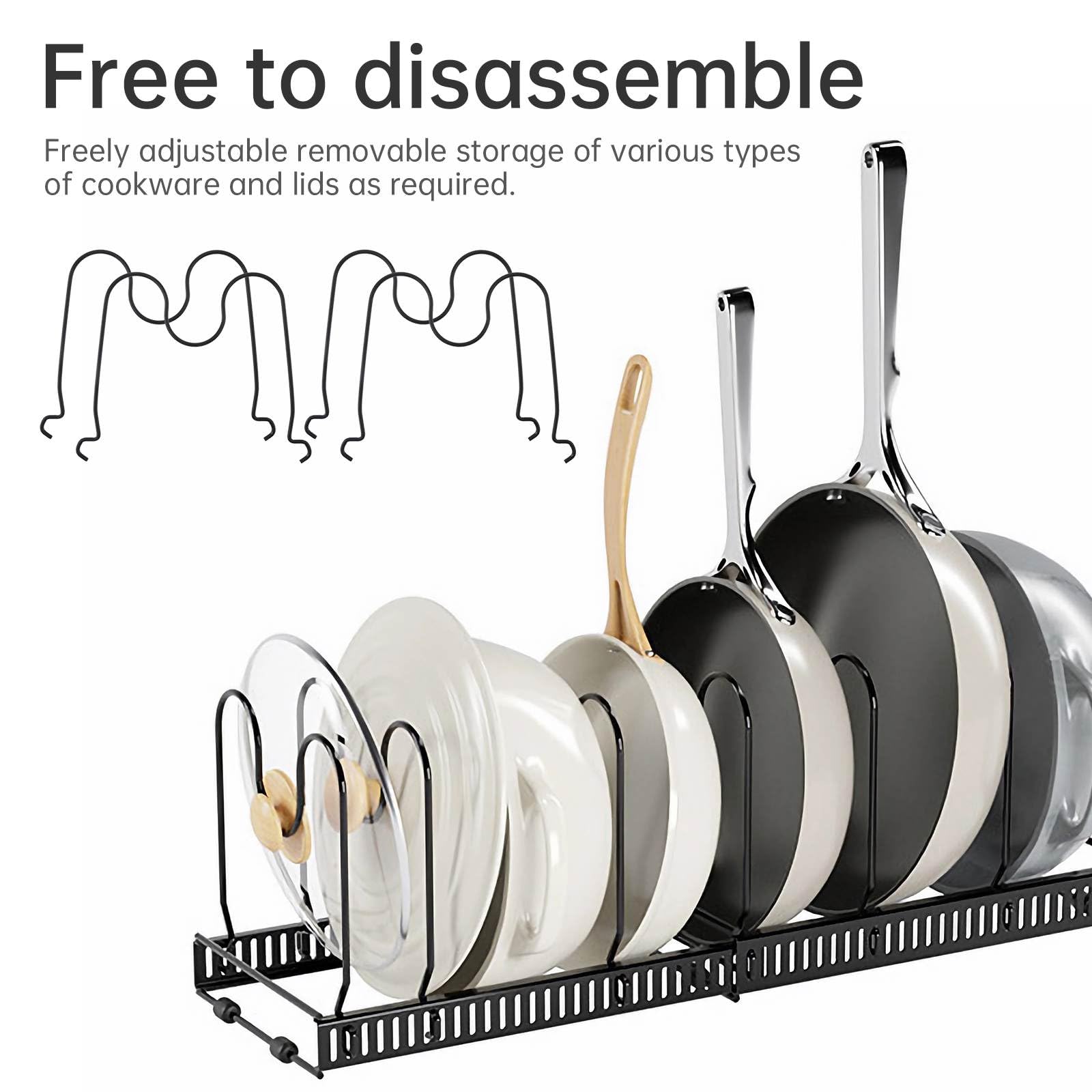 Topfregal, erweiterbarer Topfdeckelhalter für Küchenschrank, Topfregal mit 10 verstellbaren Fächern, Küchenschrank, Kochgeschirr, Backen, Bratregal, Küchenschrank-Organizer-Halter für Schneidebrett