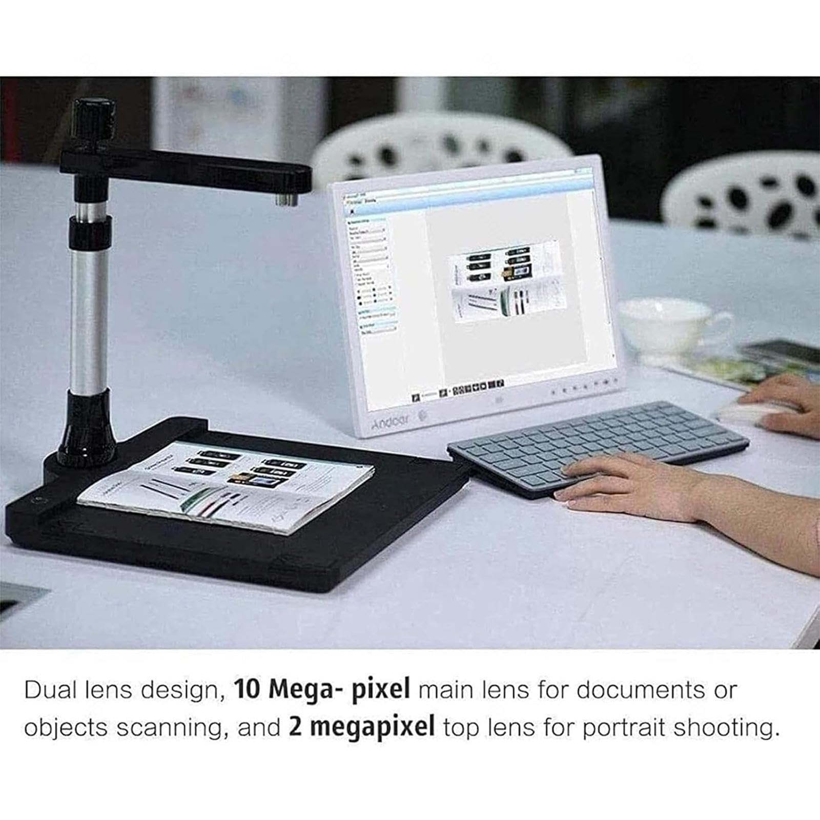 Escáner de documentos y libros, cámara de documentos USB de alta velocidad A3/A4 con 2 luces LED, tecnología OCR, lente dual de 10 MP y 2 MP para archivar, escuela y oficina