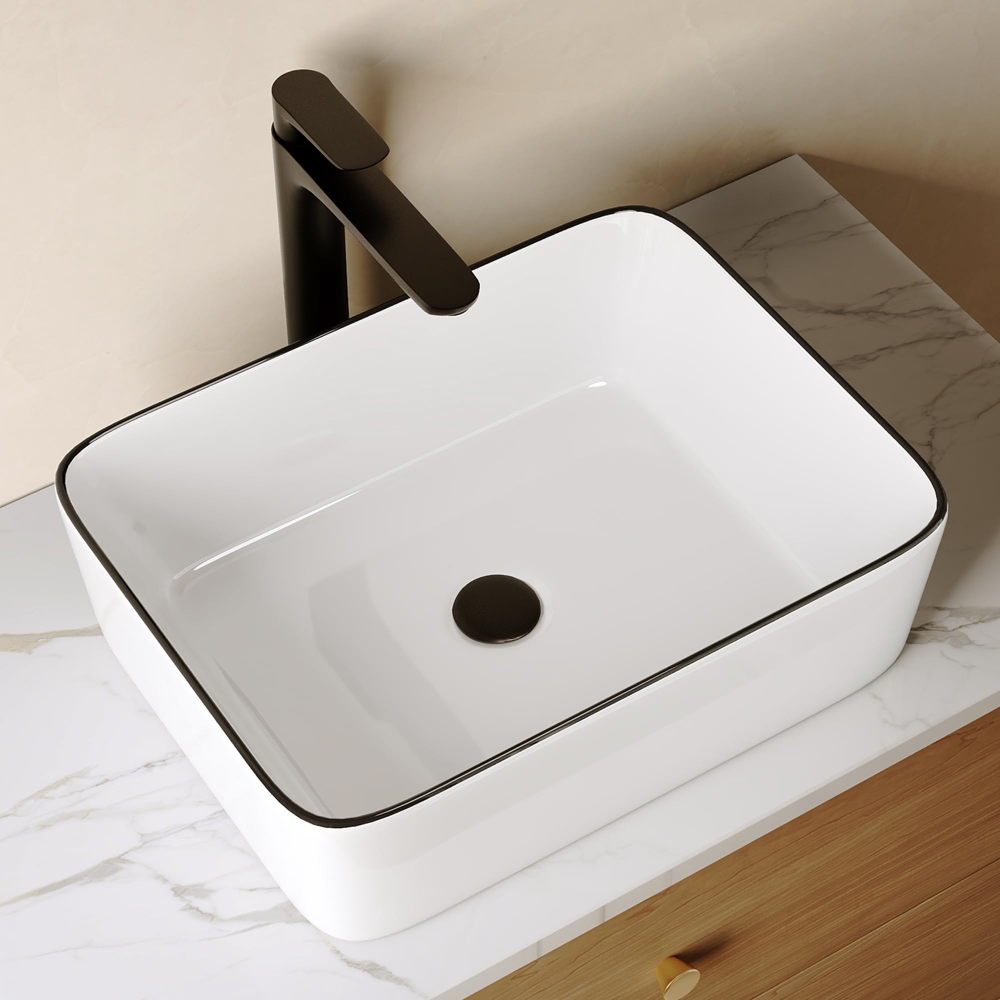 Bathroom Countertop Basin, DeerValley Rectangular Ceramic Bathroom Vessel Sinks, Wash Basin for Bathroom Lavatory Vanity Cabinet 47.5 x 37.5 x 13cm — image 1
