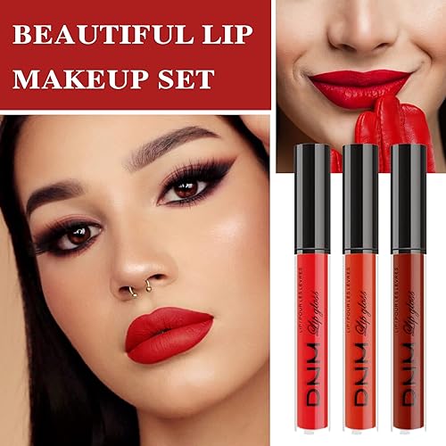 Miniatura 7 de WYBLZPXZ Juego de 3 lápices labiales líquidos color rojo oscuro, negro, morado, azul, mate, mate, de larga duración, impermeable, antiadherente, a
