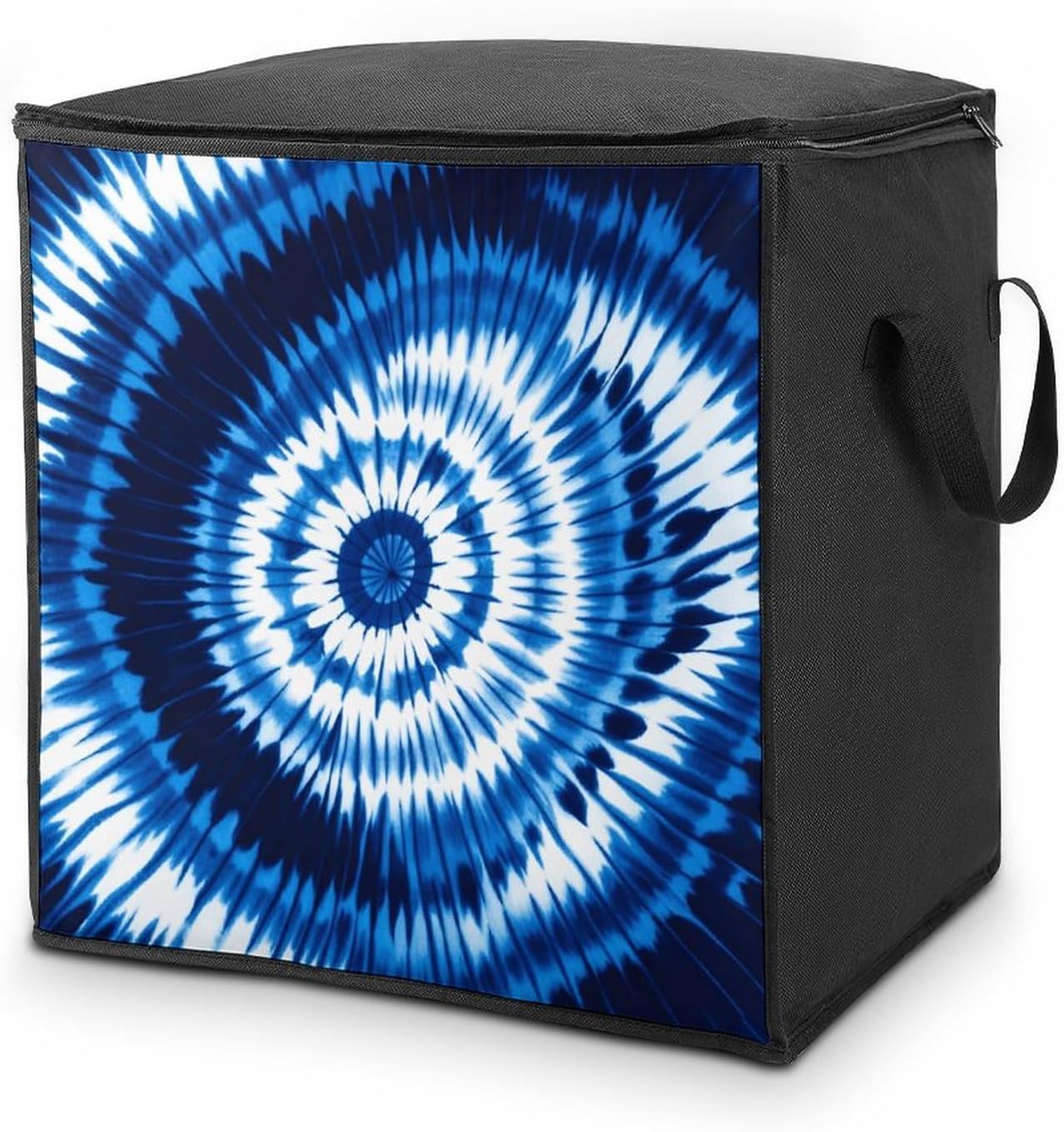 Quilt Storage Bag,Tie-dye Blue Printed Large Foldable Storage Container Portable Travel Storage Bag for Blankets, Quilts, Clothes, Comforter, Bedding And Pillows